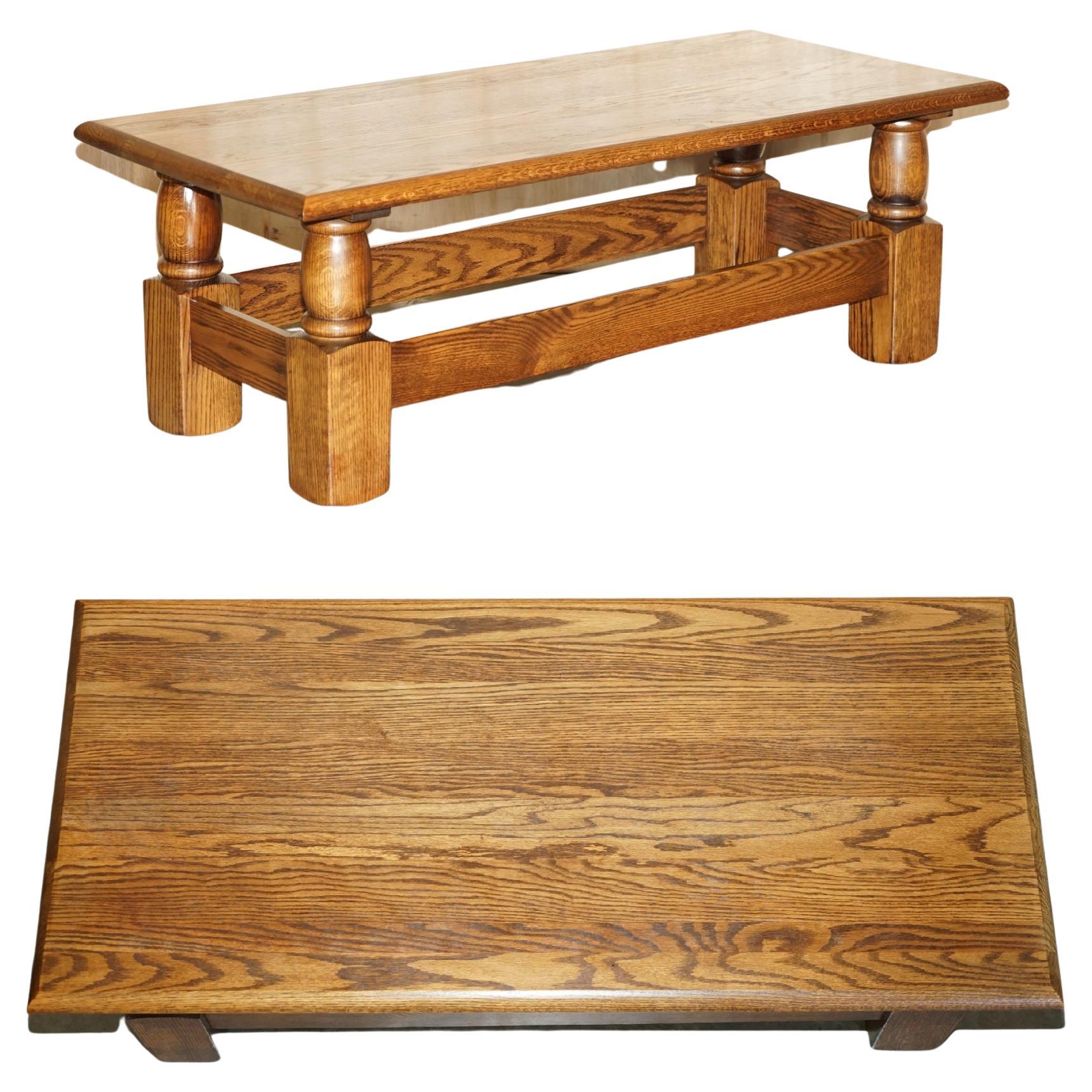 Vintage English Oak Coffee Table Made in the Style of Edwardian Refectory Tables For Sale
