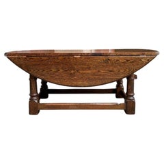 Retro English Oak Coffee Table Slender Drop Leaf Jacobean Wake Style Oval