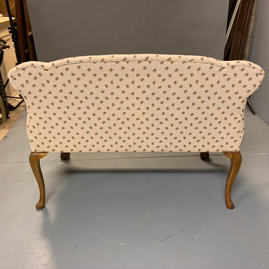 Georgian Vintage English Oak Framed 2-Seat Occasional Sofa with Bumble Bee Fabric