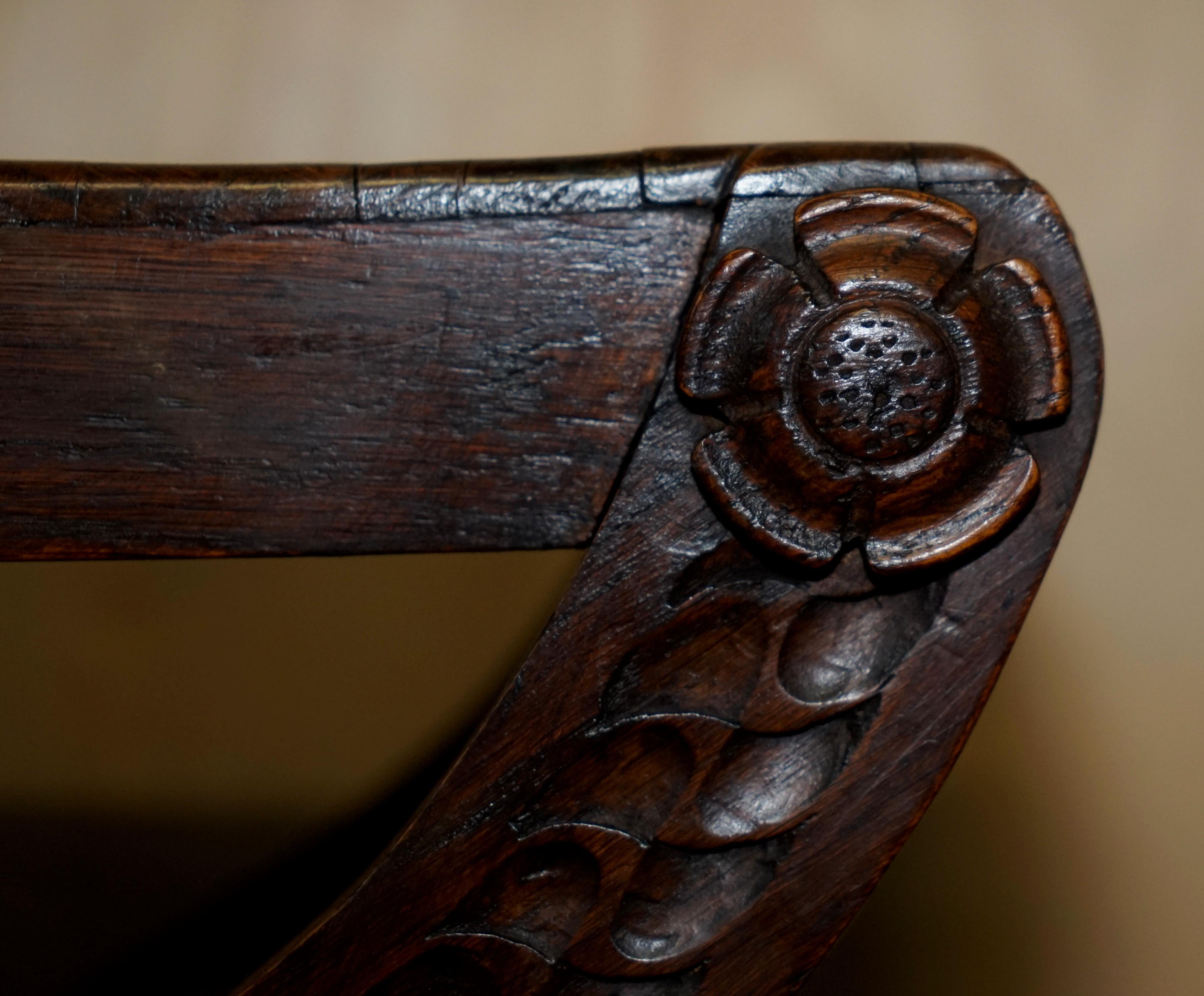 Hand-Crafted Vintage English Oak Jacobean Style Hand Carved Stool Part of a Large Suite For Sale