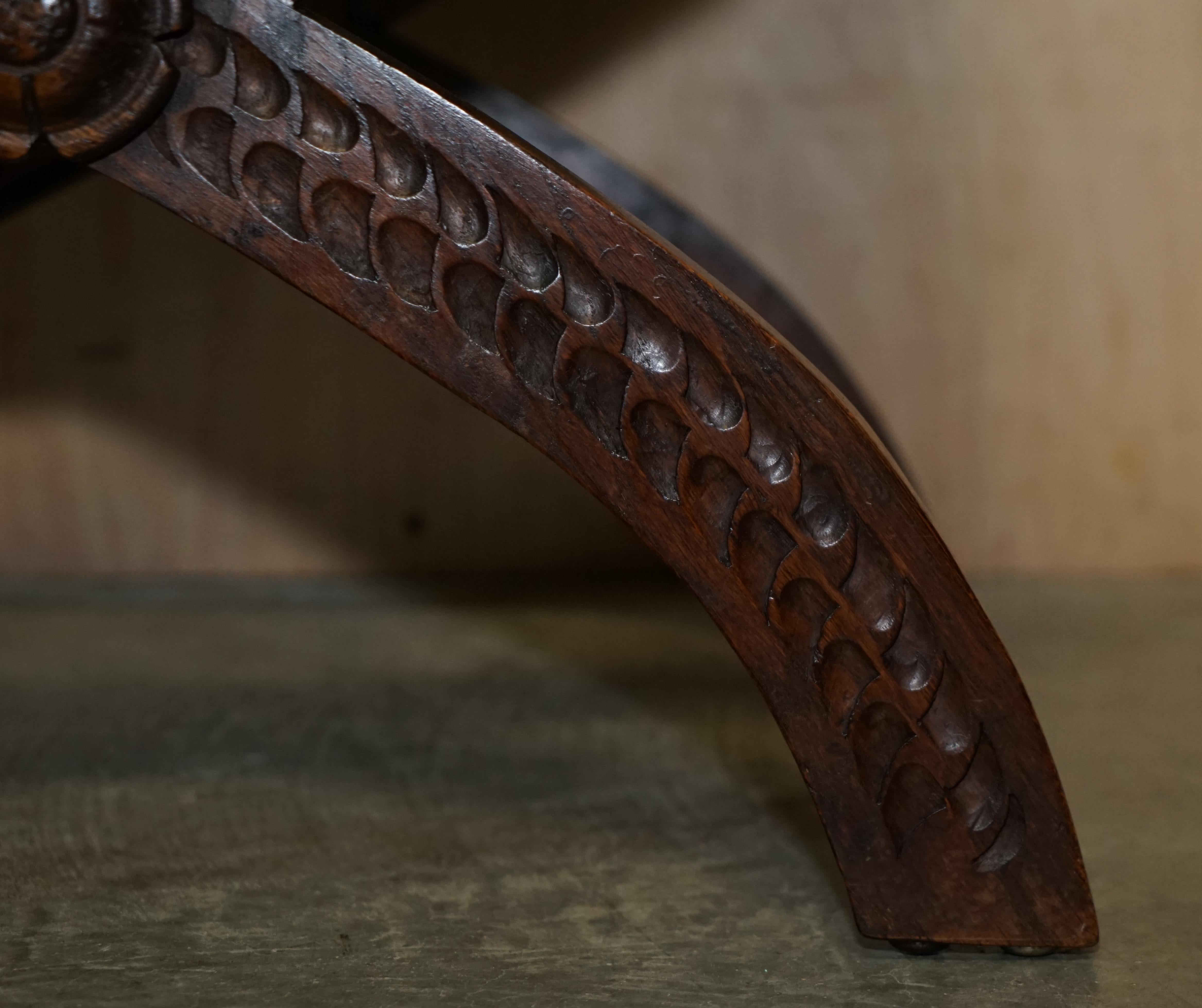 Vintage English Oak Jacobean Style Hand Carved Stool Part of a Large Suite For Sale 1