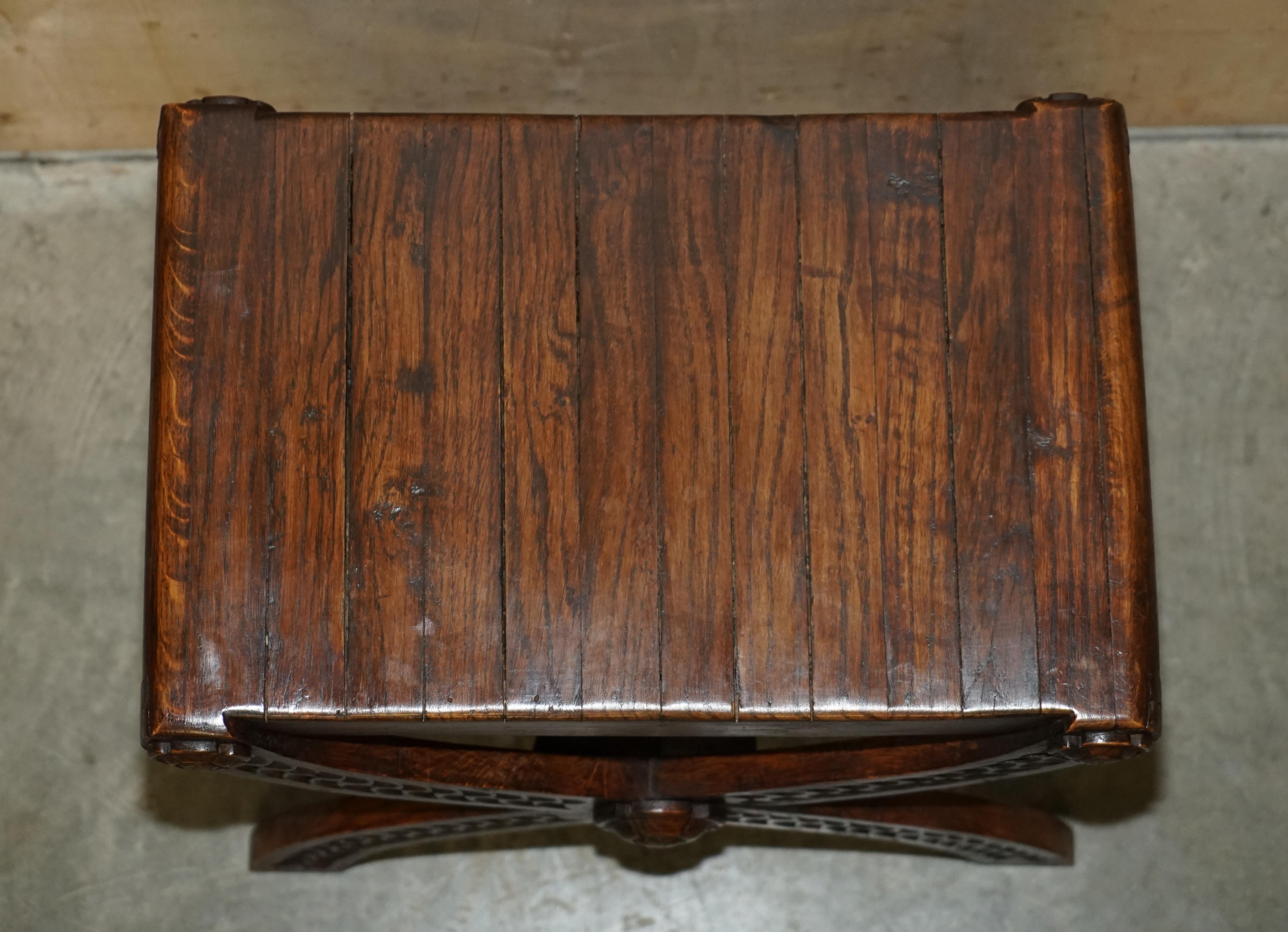 Vintage English Oak Jacobean Style Hand Carved Stool Part of a Large Suite For Sale 2