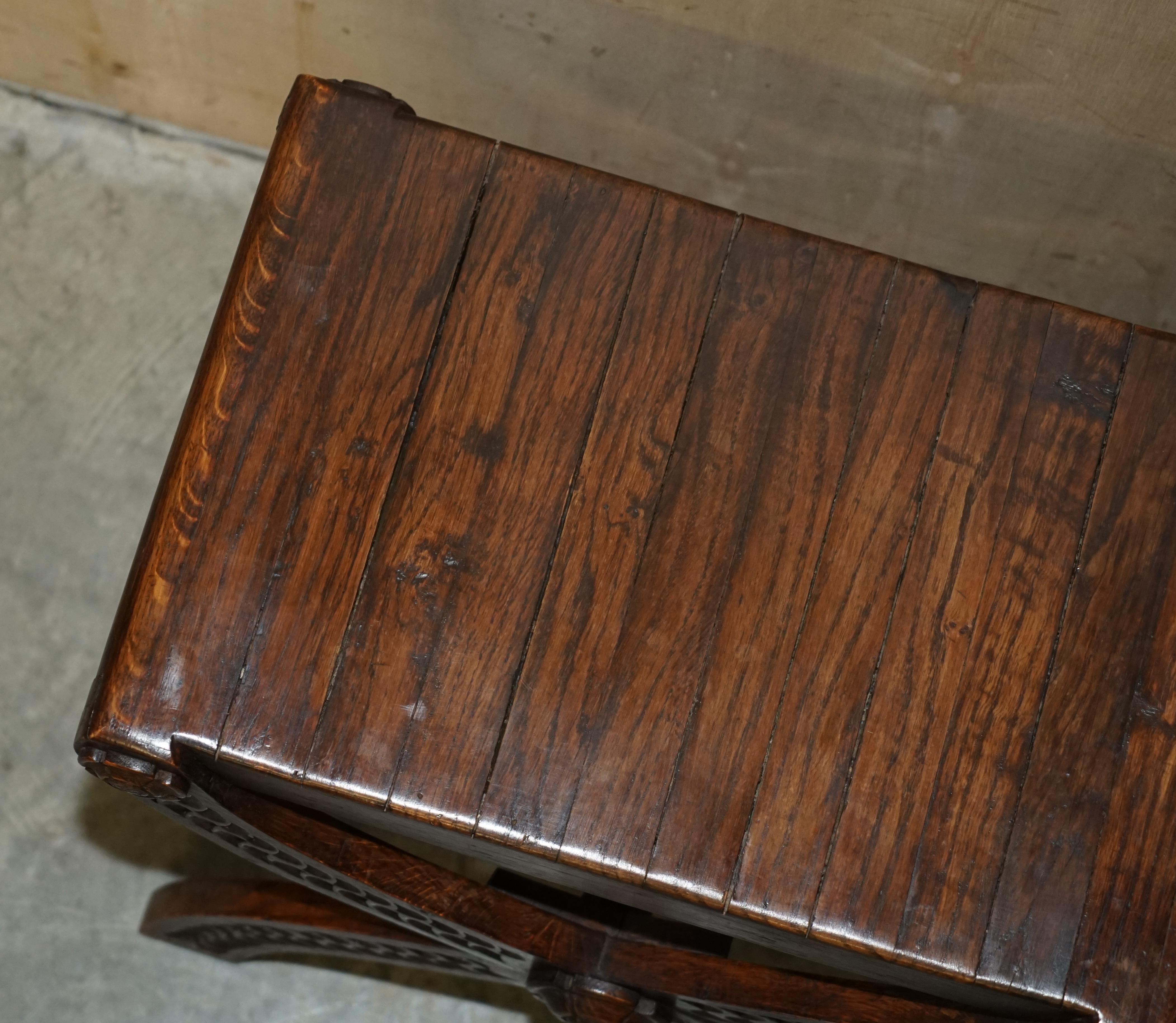 Vintage English Oak Jacobean Style Hand Carved Stool Part of a Large Suite For Sale 4