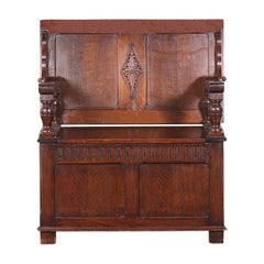 Vintage English Oak Monk's Bench