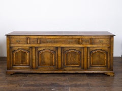 Vintage English Oak Sideboard in Jacobean Revival Style with Paneled Doors