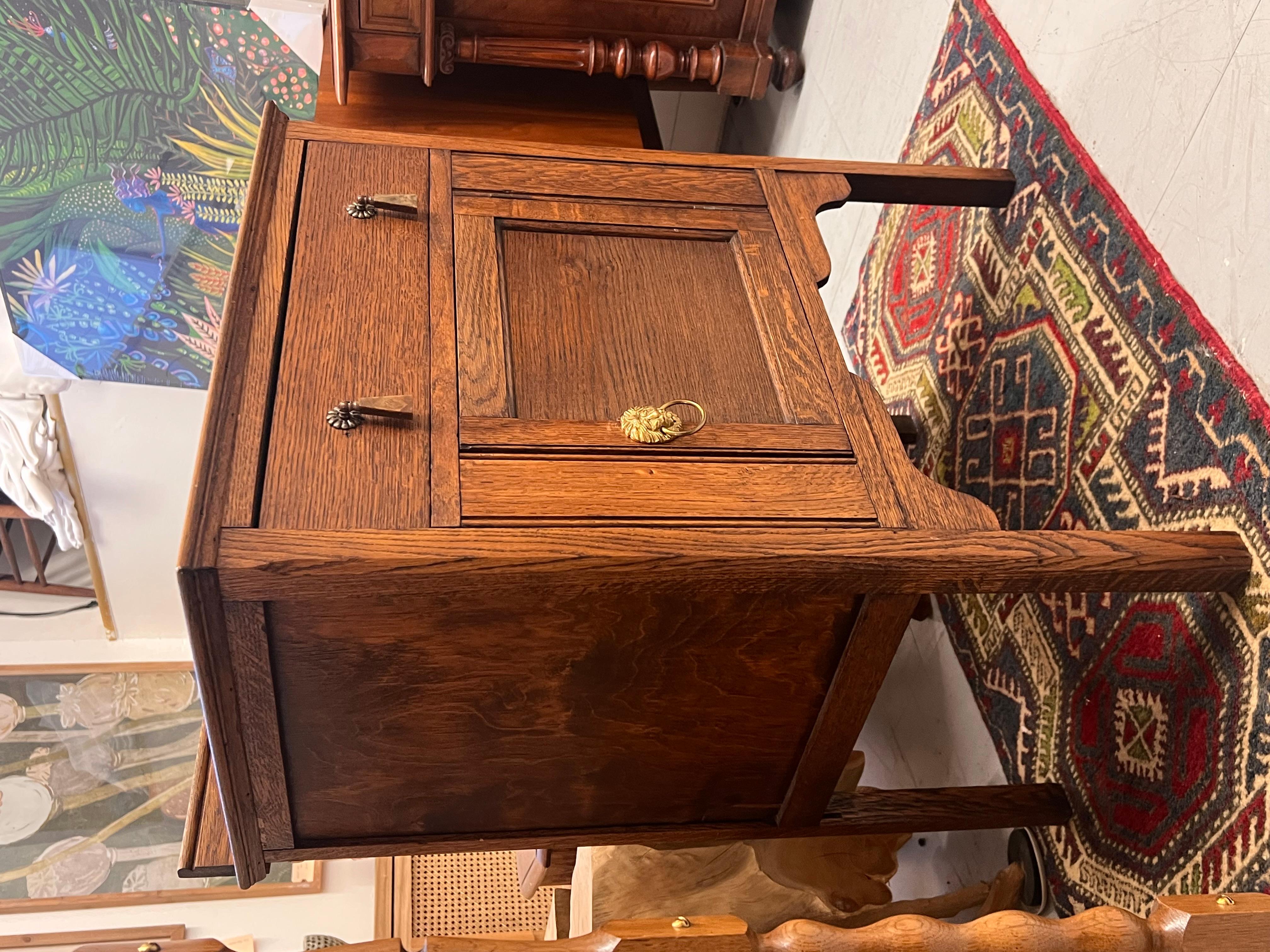 Vintage English Oak Wood Cabinet with Arts and Crafts and Mission Design Element In Good Condition For Sale In Seattle, WA