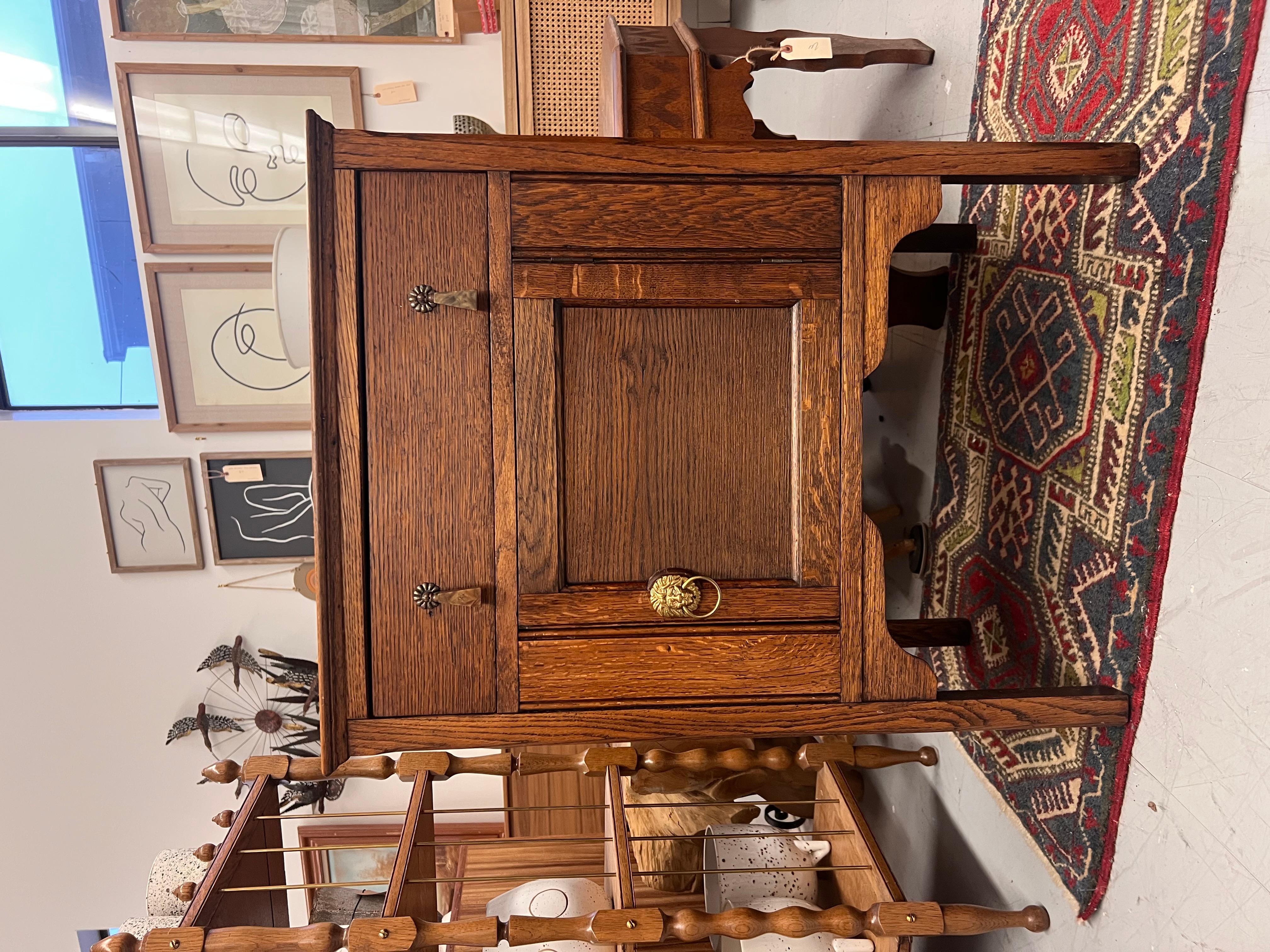 Late 20th Century Vintage English Oak Wood Cabinet with Arts and Crafts and Mission Design Element For Sale