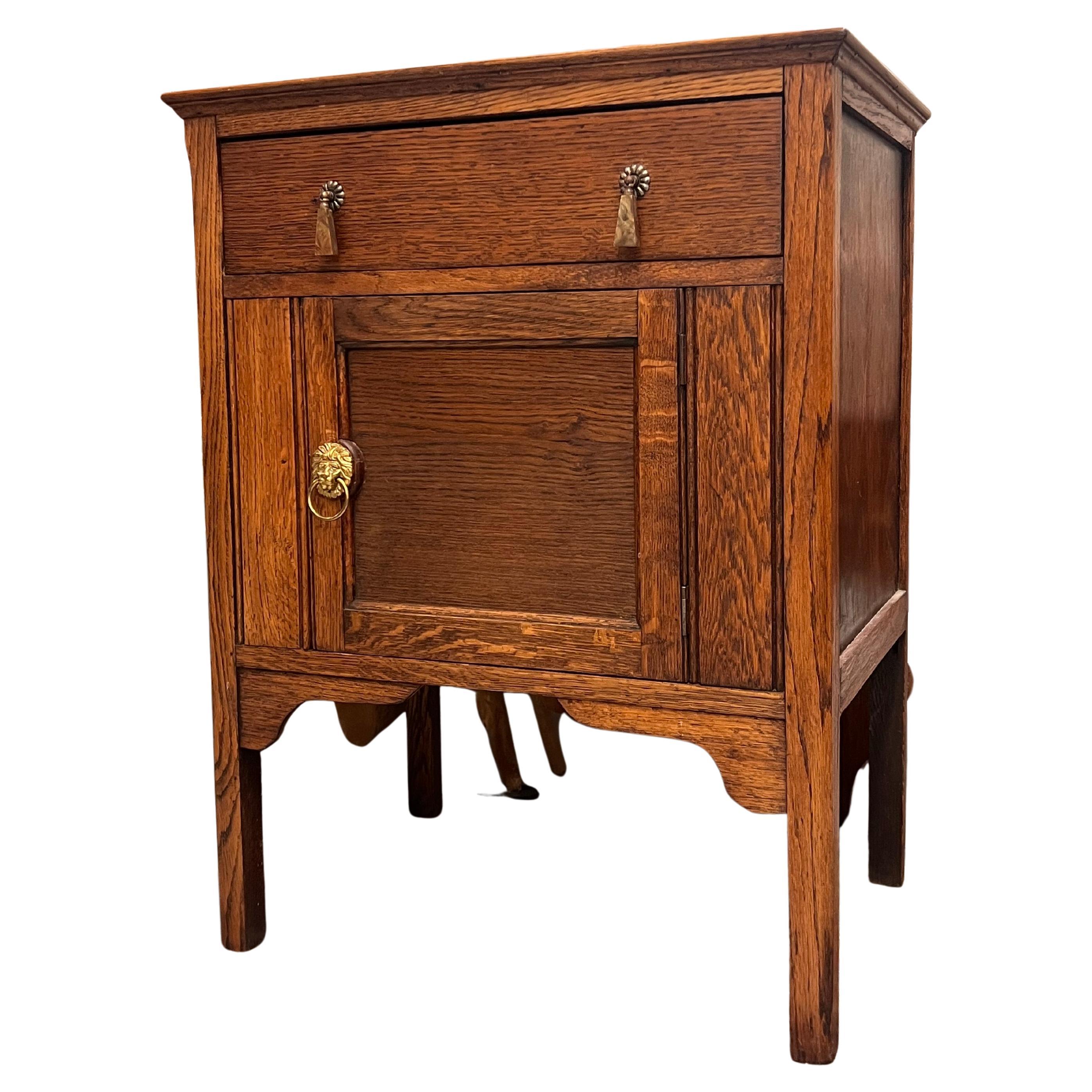 Vintage English Oak Wood Cabinet with Arts and Crafts and Mission Design Element For Sale