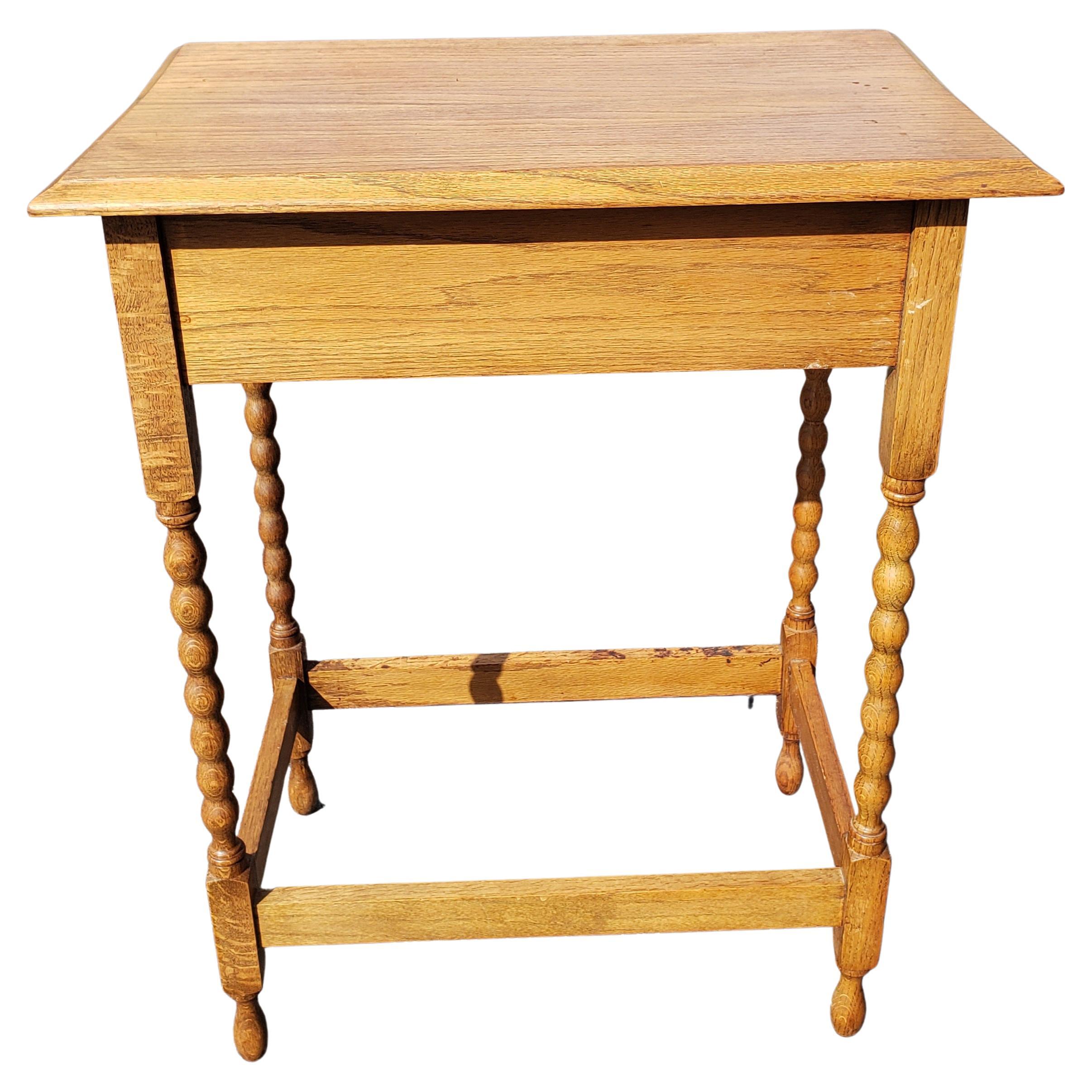 Vintage English One Drawer Oak Industrial side table. Good vintage condition. 
Wear appropriate with age and use
Measures 24
