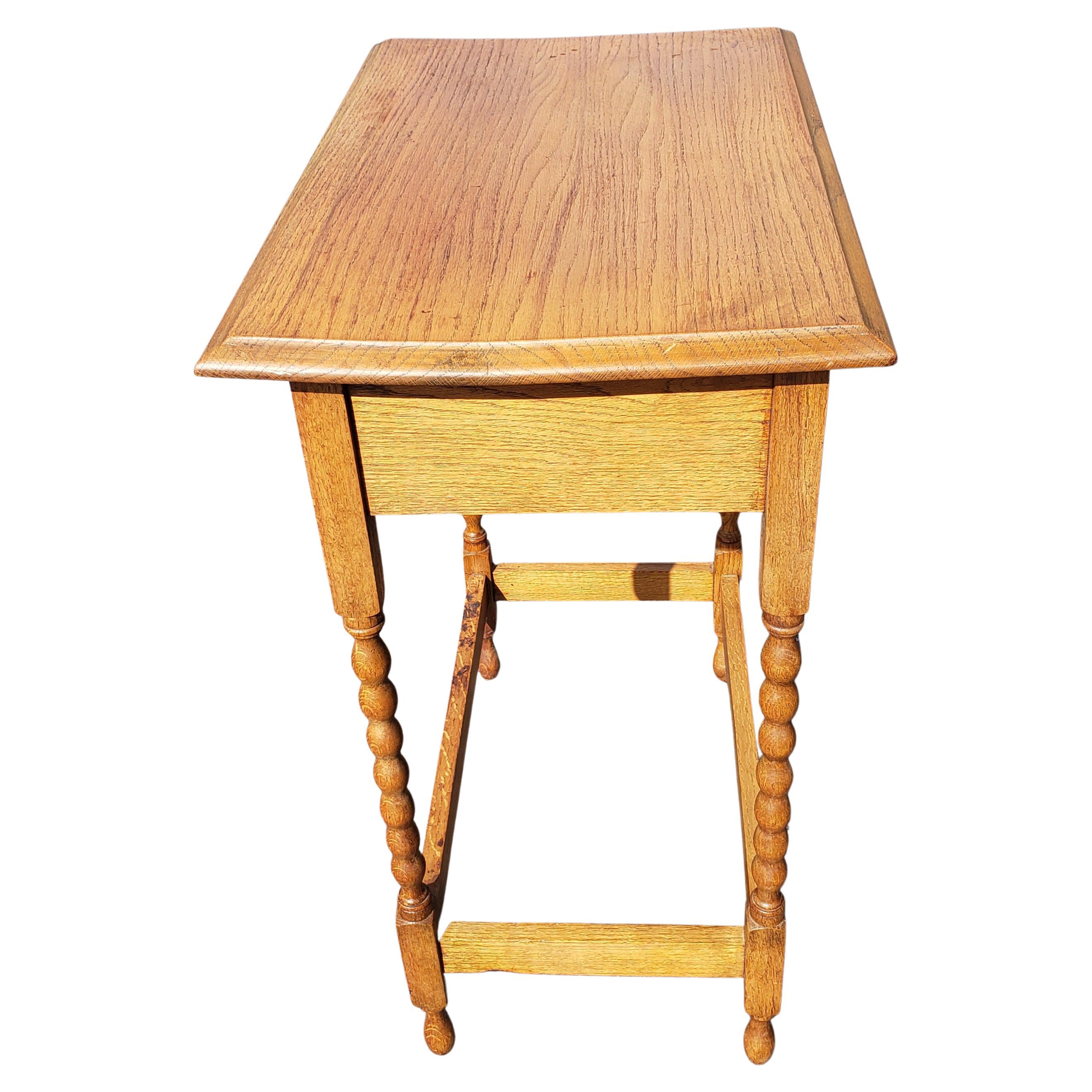 Mid-Century Modern Vintage English One Drawer Oak Industrial Table, Side Table For Sale