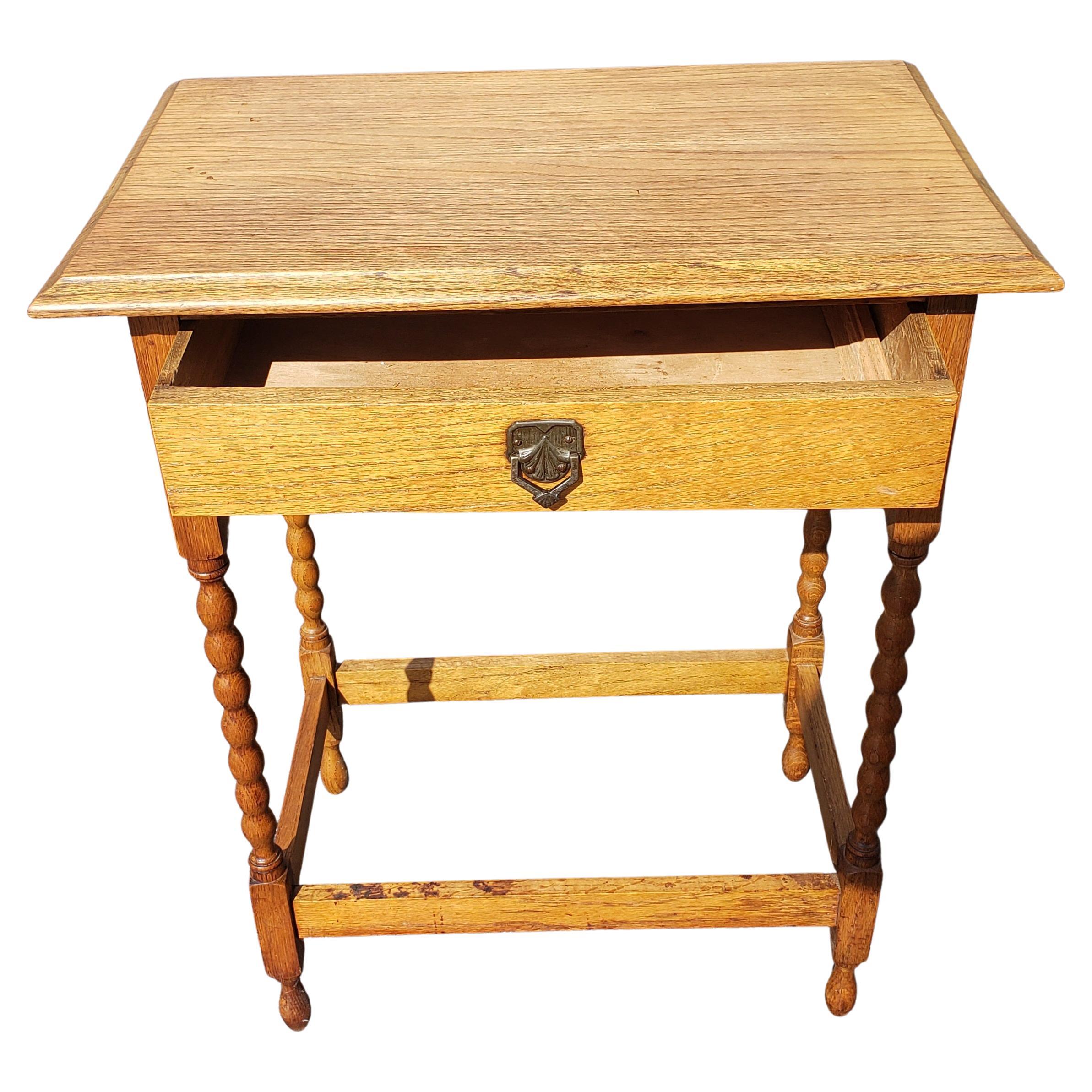 American Vintage English One Drawer Oak Industrial Table, Side Table For Sale