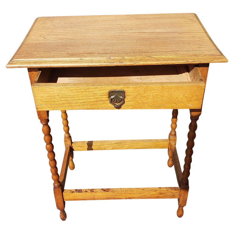Vintage English One Drawer Oak Industrial Table, Side Table For Sale at ...
