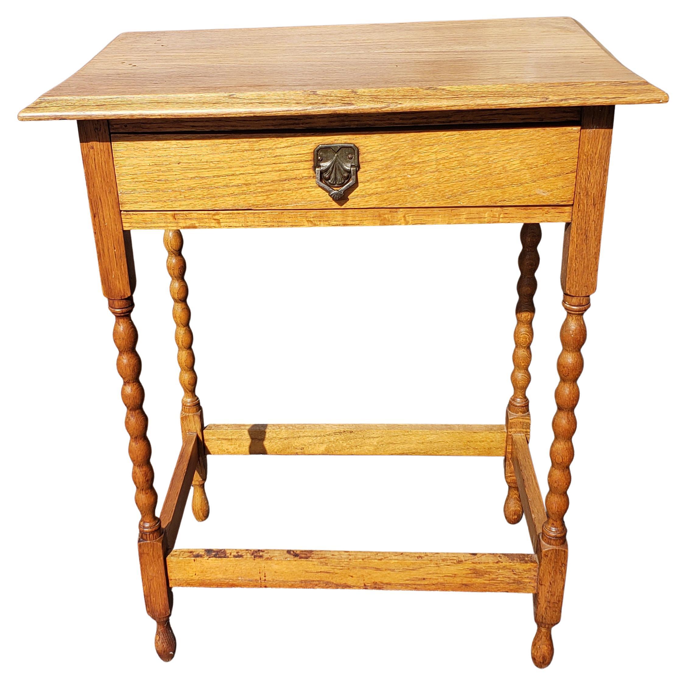 Woodwork Vintage English One Drawer Oak Industrial Table, Side Table For Sale
