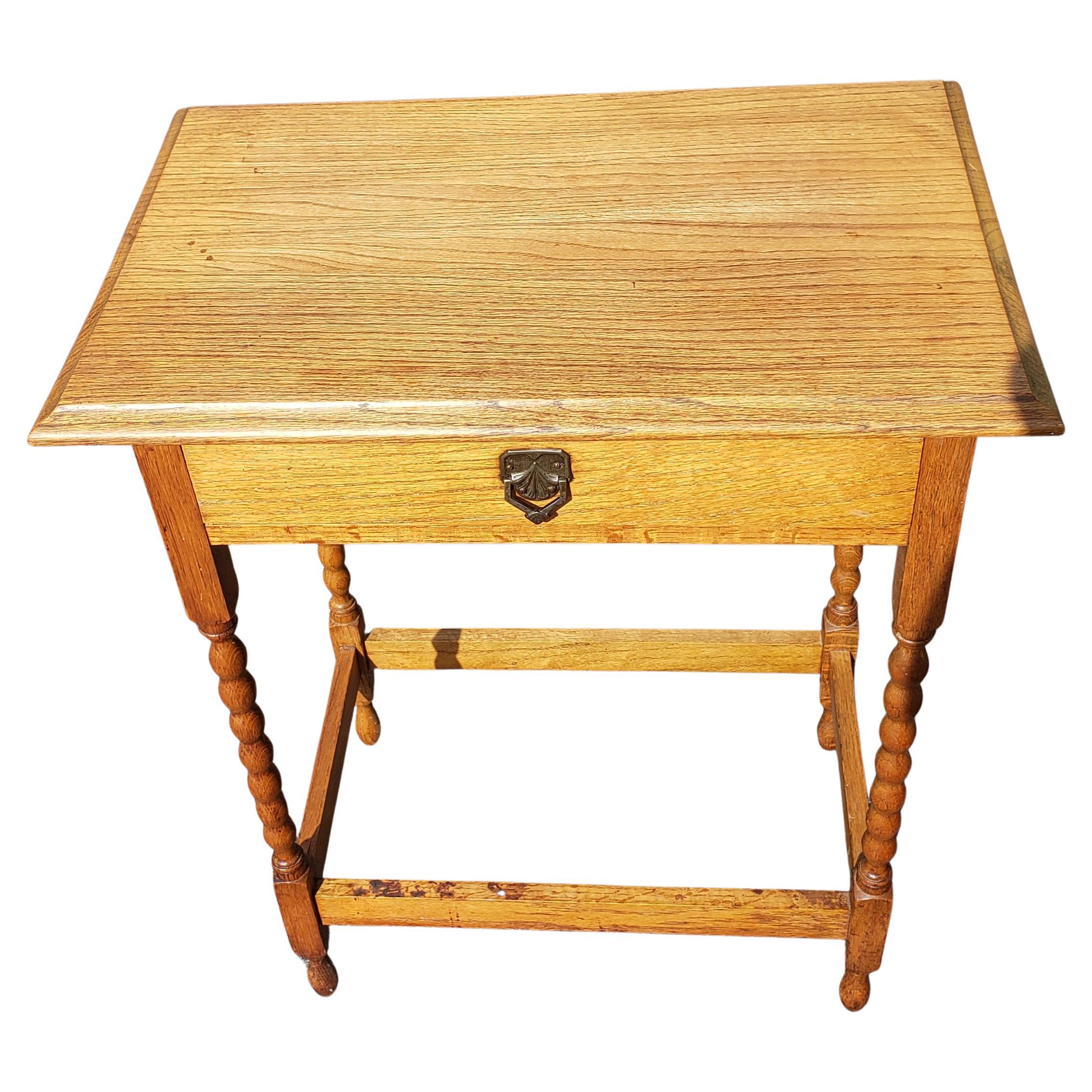 Vintage English One Drawer Oak Industrial Table, Side Table In Good Condition For Sale In Germantown, MD