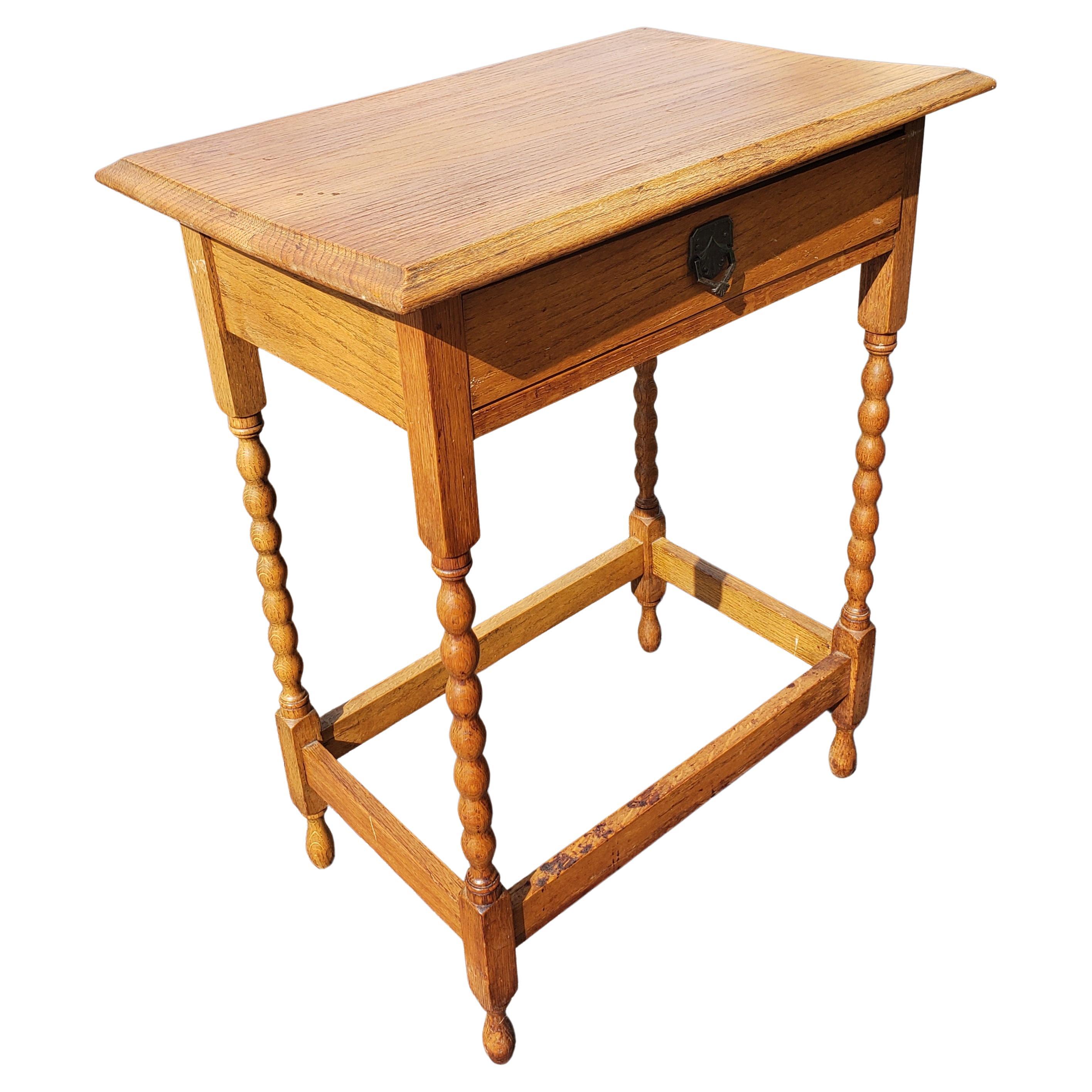 Vintage English One Drawer Oak Industrial Table, Side Table For Sale