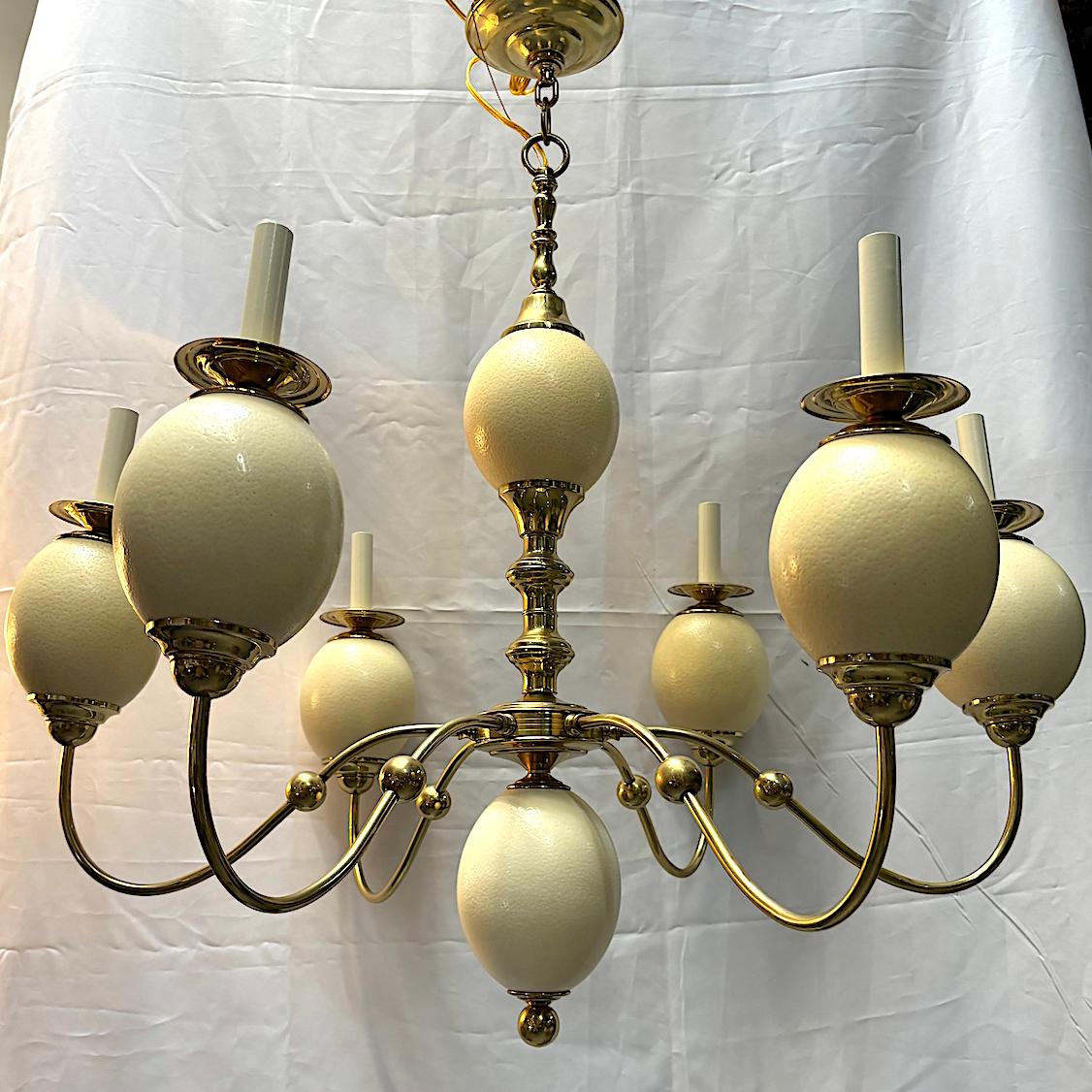 Vintage English Ostrich Egg Chandelier In Good Condition For Sale In New York, NY