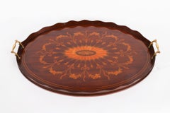 Vassoio ovale inglese d'intarsio edoardiano d'epoca 20° secolo