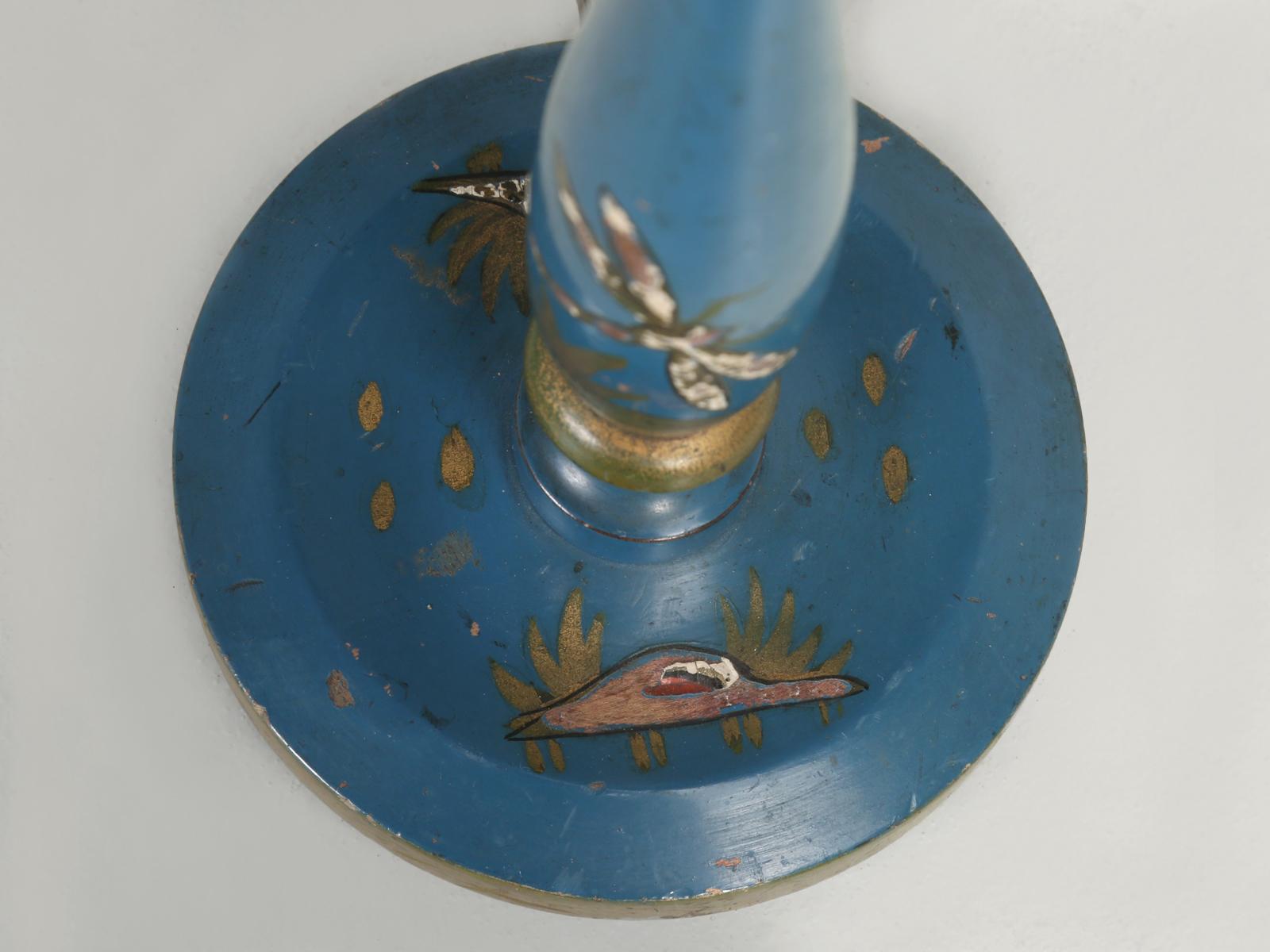 Vintage English Painted Table Lamp with Dragonfly Motif 1
