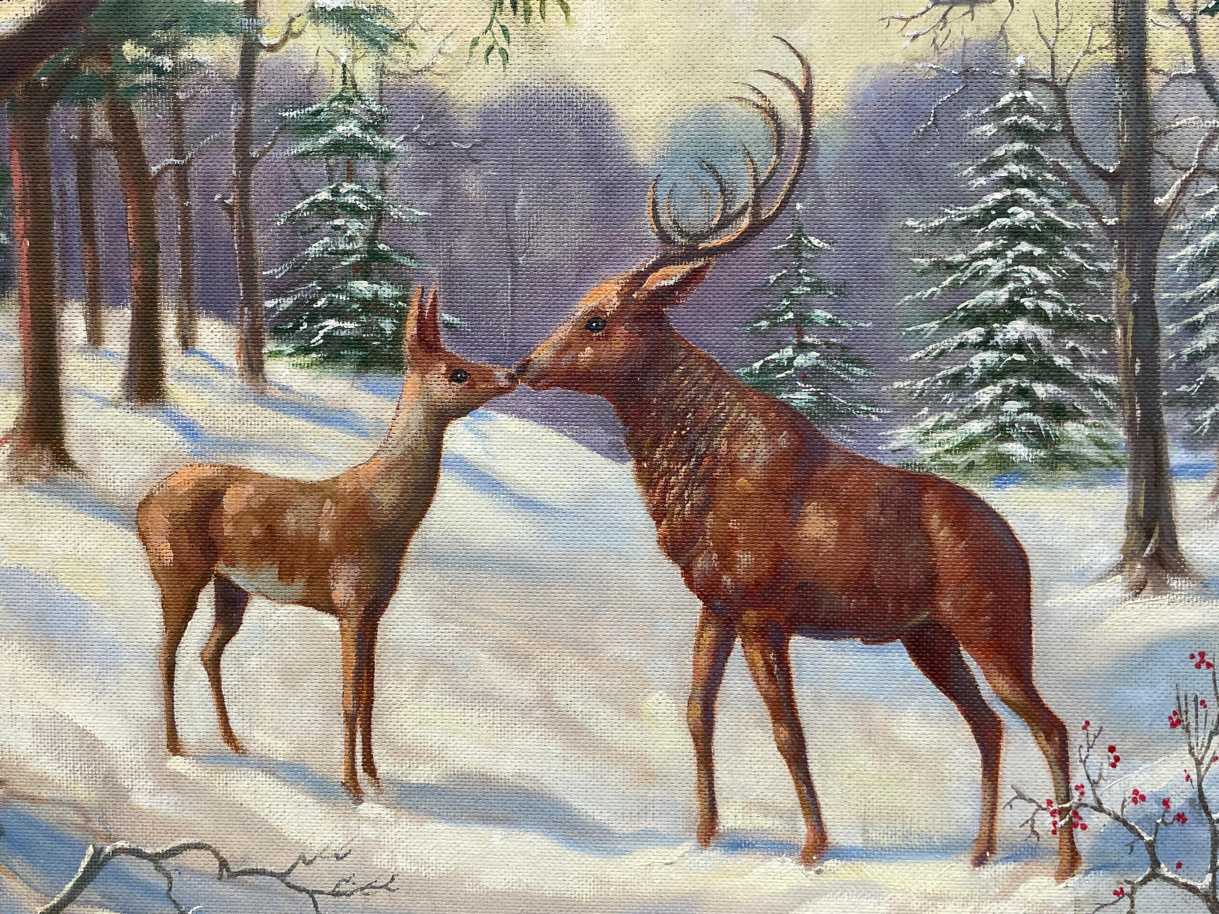 deer in winter painting