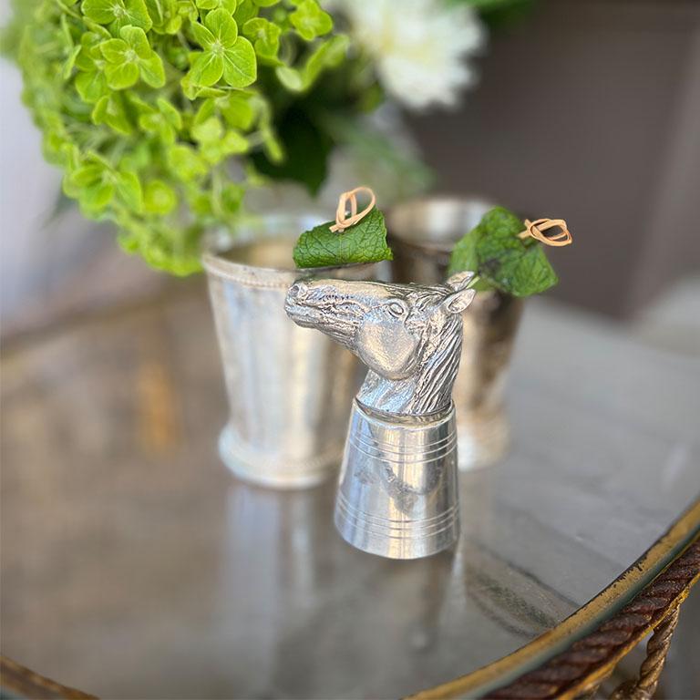 Hollywood Regency Vintage English Pewter Horse Head Jigger or Shot Glass - Sheffield England