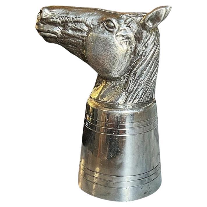 Vintage English Pewter Horse Head Jigger or Shot Glass - Sheffield England For Sale
