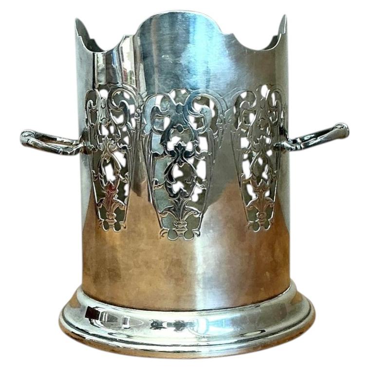 Vintage English Pierced Silver Plate Wine Holder