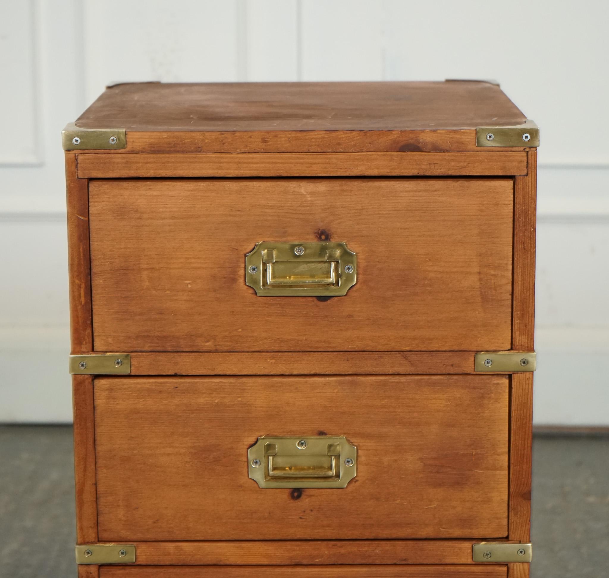 British VINTAGE ENGLISH PINE MILITARY CAMPAIGN BEDSIDE TABLE NiGHTSTAND DRAWERS