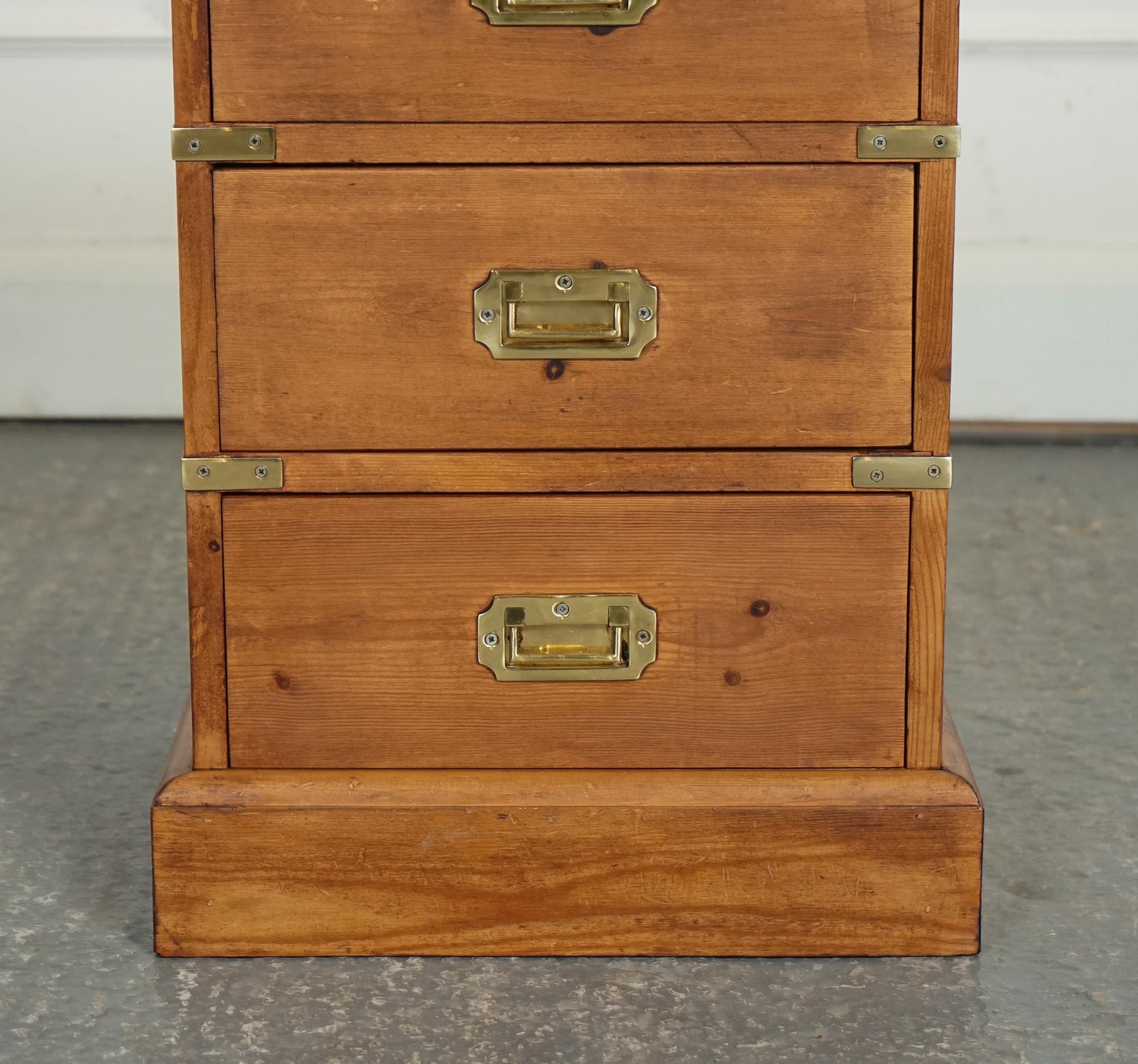 Hand-Crafted VINTAGE ENGLISH PINE MILITARY CAMPAIGN BEDSIDE TABLE NiGHTSTAND DRAWERS