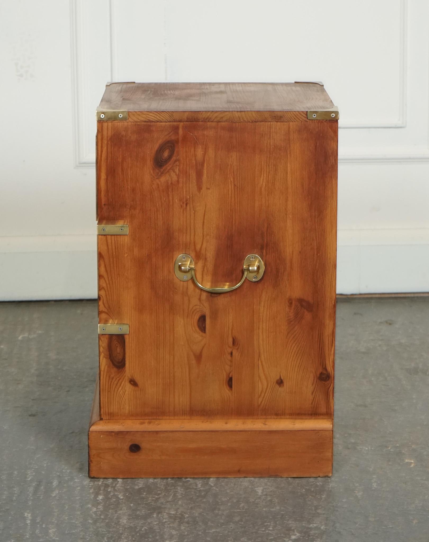 20th Century VINTAGE ENGLISH PINE MILITARY CAMPAIGN BEDSIDE TABLE NiGHTSTAND DRAWERS