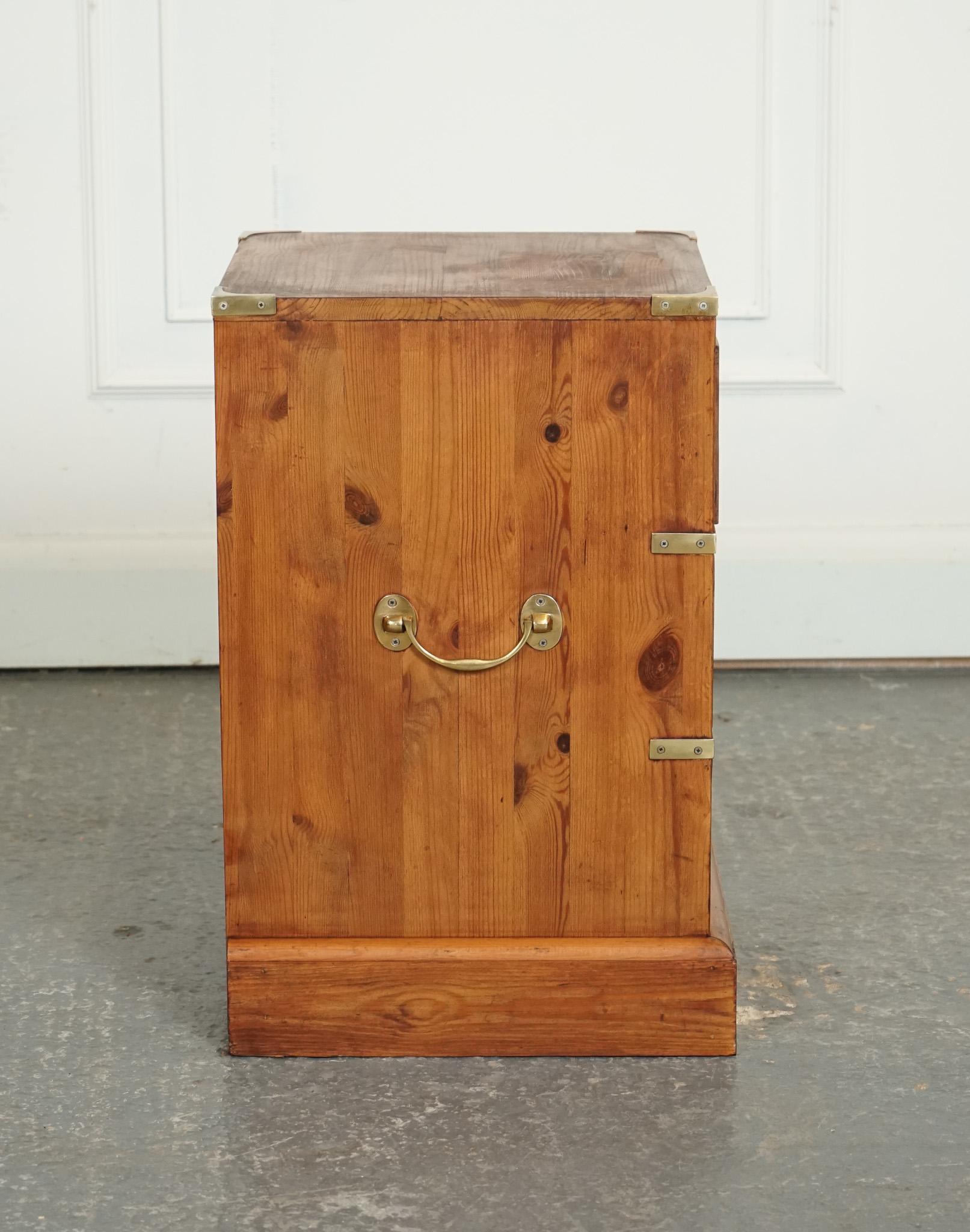 Pine VINTAGE ENGLISH PINE MILITARY CAMPAIGN BEDSIDE TABLE NiGHTSTAND DRAWERS