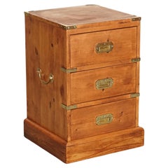 VINTAGE ENGLISH PINE MILITARY CAMPAIGN BEDSIDE TABLE NiGHTSTAND DRAWERS