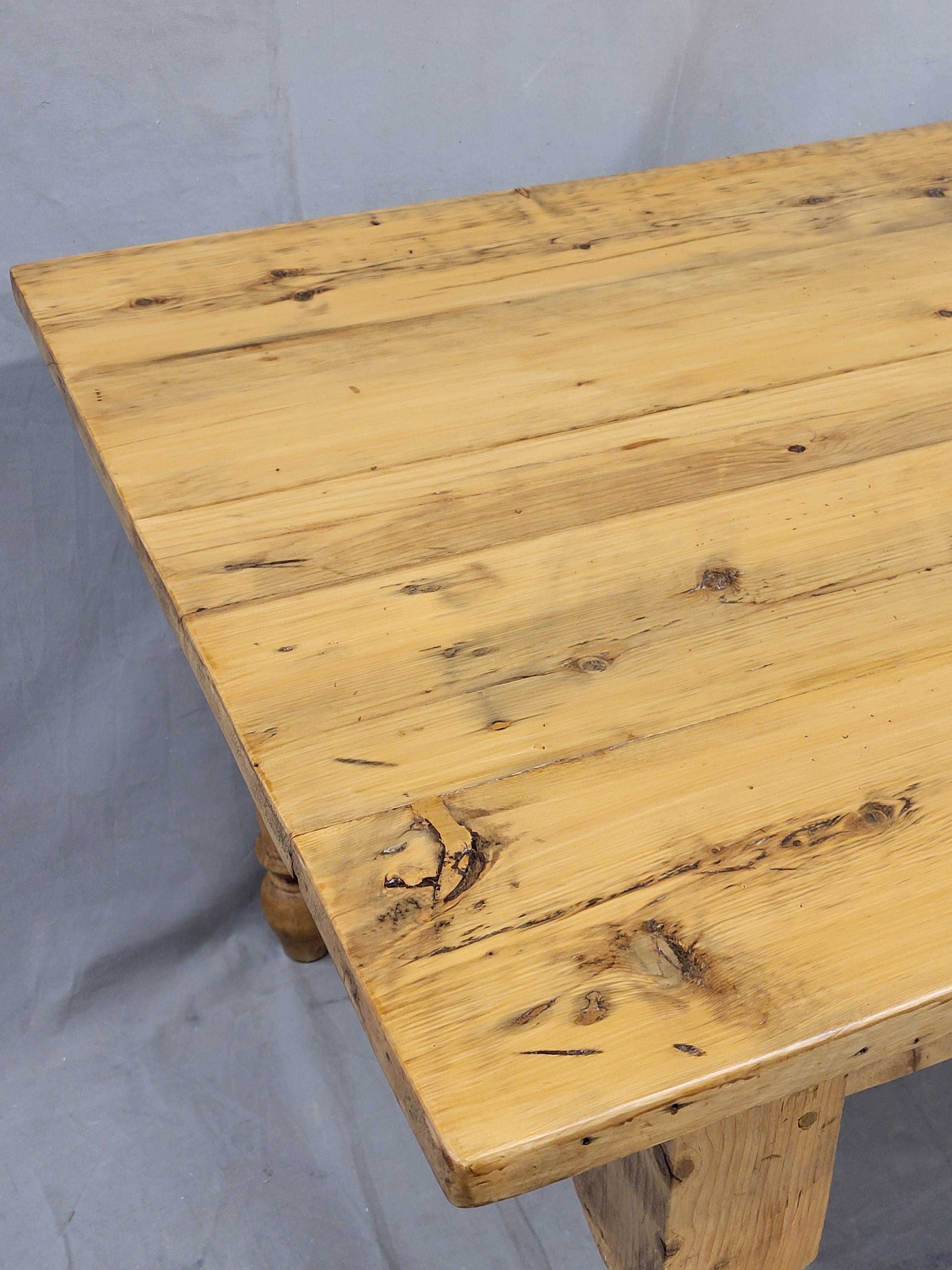 Hand-Crafted Vintage English Pine Rustic Farmhouse Table For Sale