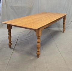 Vintage English Pine Rustic Turned Leg 8' Long Dining Farmhouse Tisch