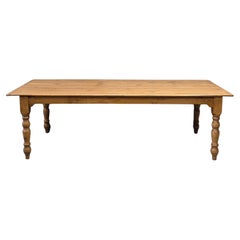 Vintage English Pine Rustic Turned Leg 8' Long Dining Farmhouse Table