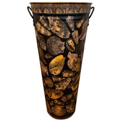 Vintage English Planter Jardiniere Urn Shell Decoupage Black Tole Coastal Décor
