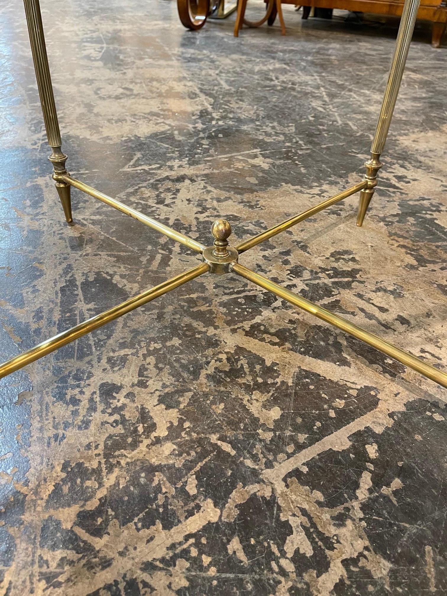Vintage English Polished Brass Round Coffee Table 2