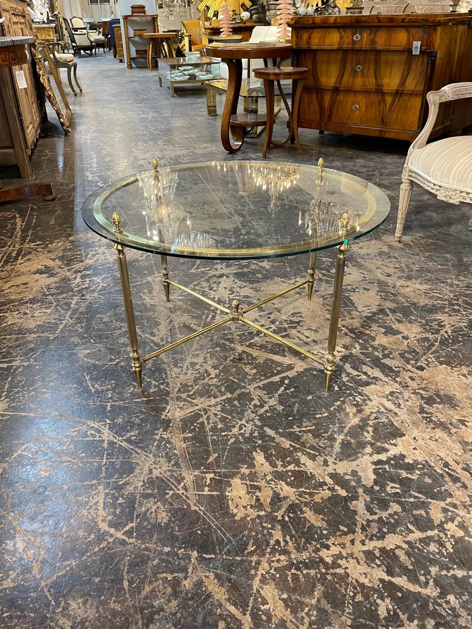 Vintage English Polished Brass Round Coffee Table 3