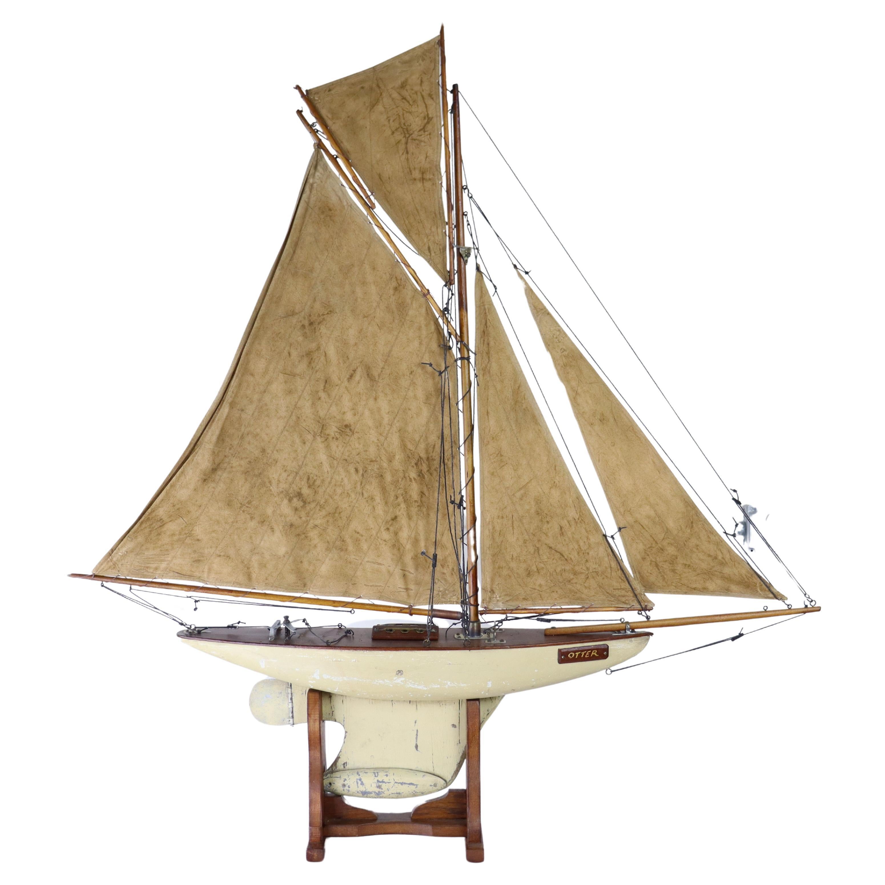 Vintage English Pond Yacht "Otter" with Cream Hull For Sale