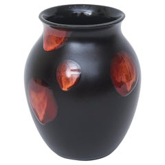 Vintage English Poole Ceramic Red and Black Abstract Vase