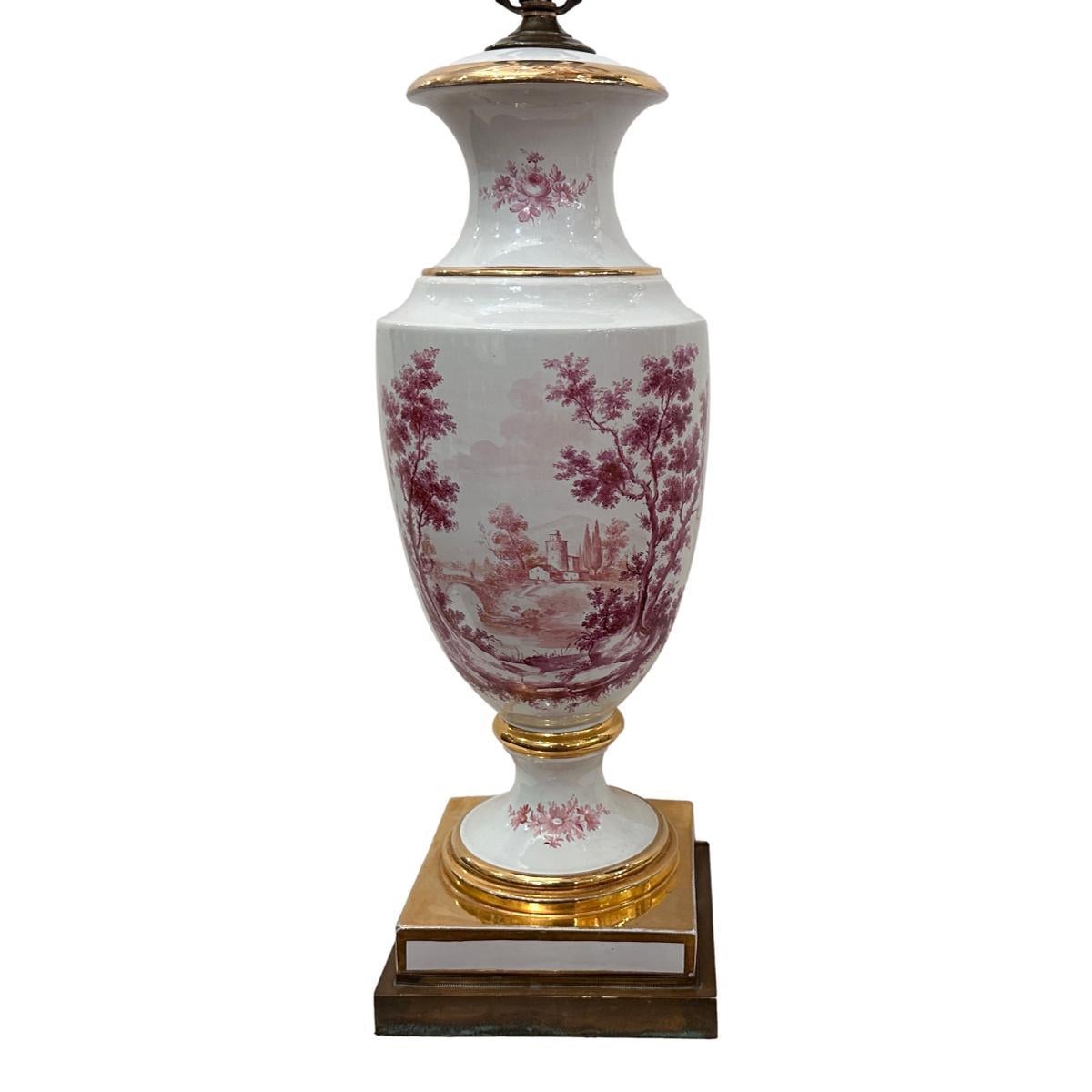 Vintage English Porcelain Lamp In Good Condition For Sale In New York, NY