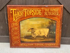 Vintage English Pub Bar Deli Sign Family Butcher Oil Onboard Signed WH Davis1843