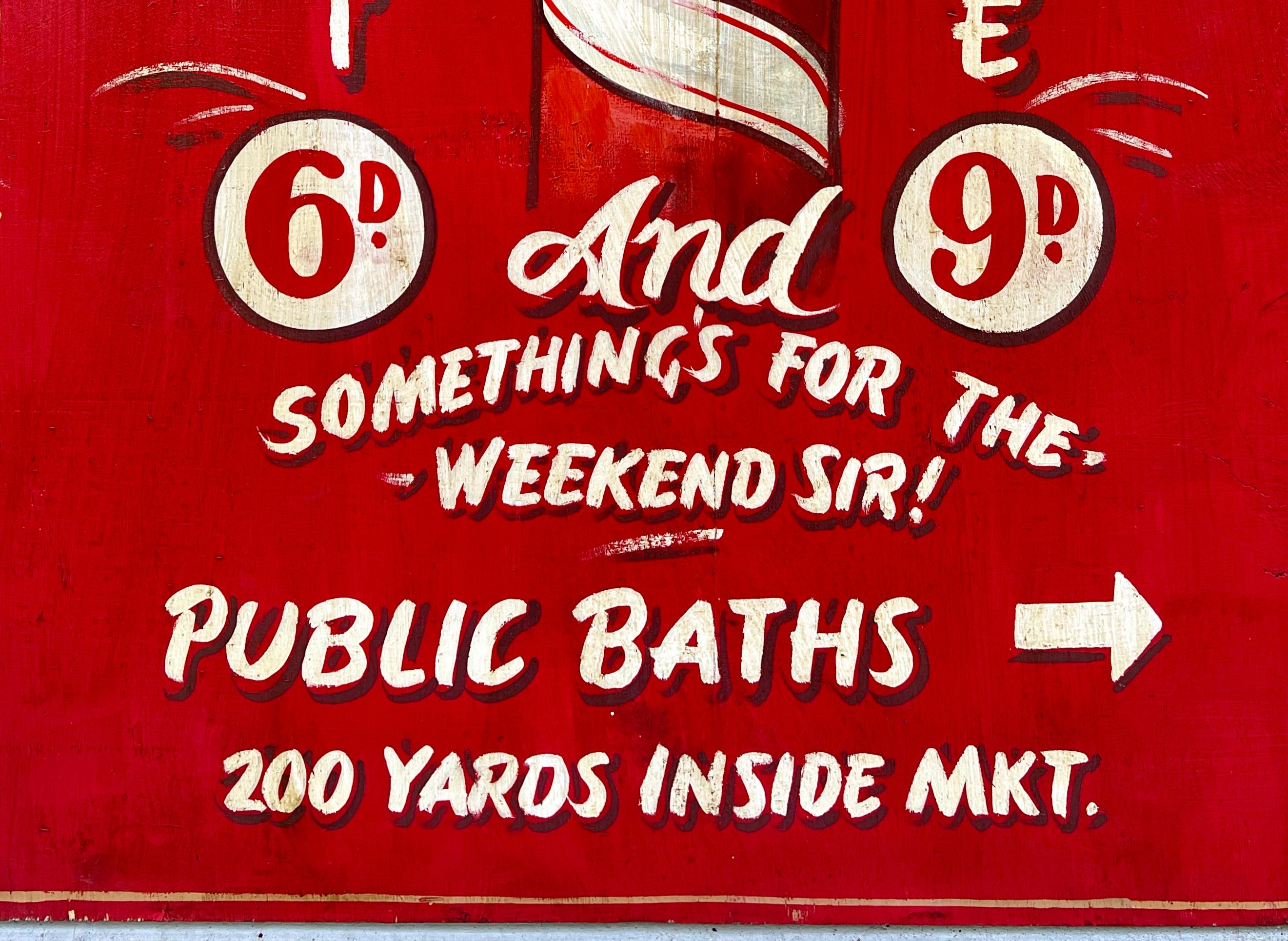 Vintage English Pub Sign Artwork Barber Sign and Public Baths For Sale 4
