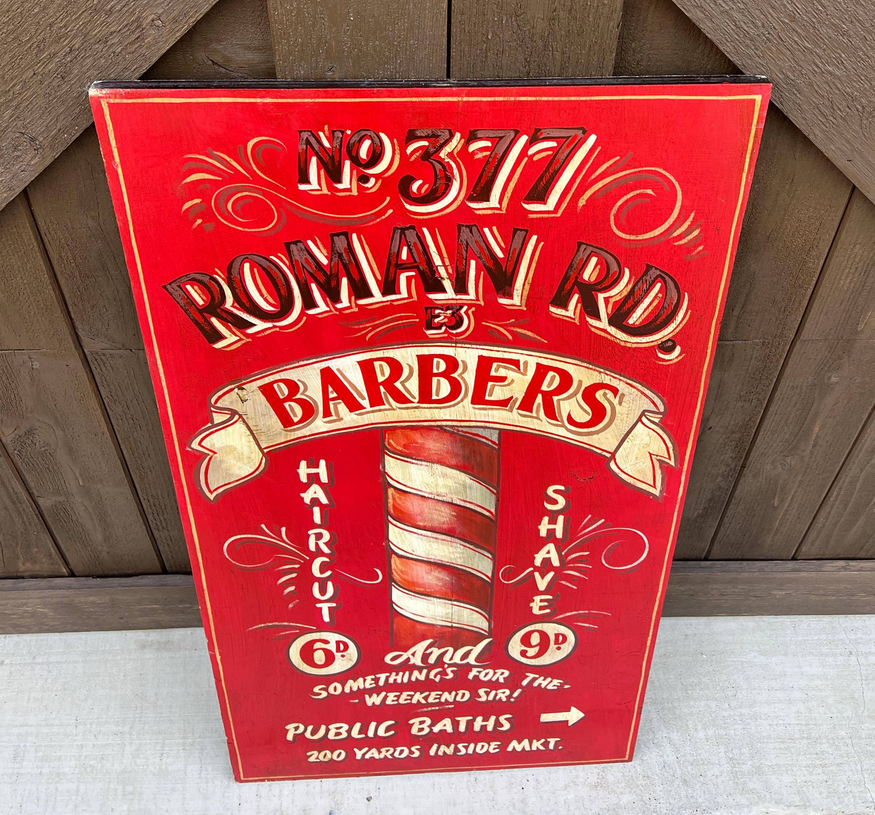 Vintage English Pub Sign Artwork Barber Sign and Public Baths For Sale 5