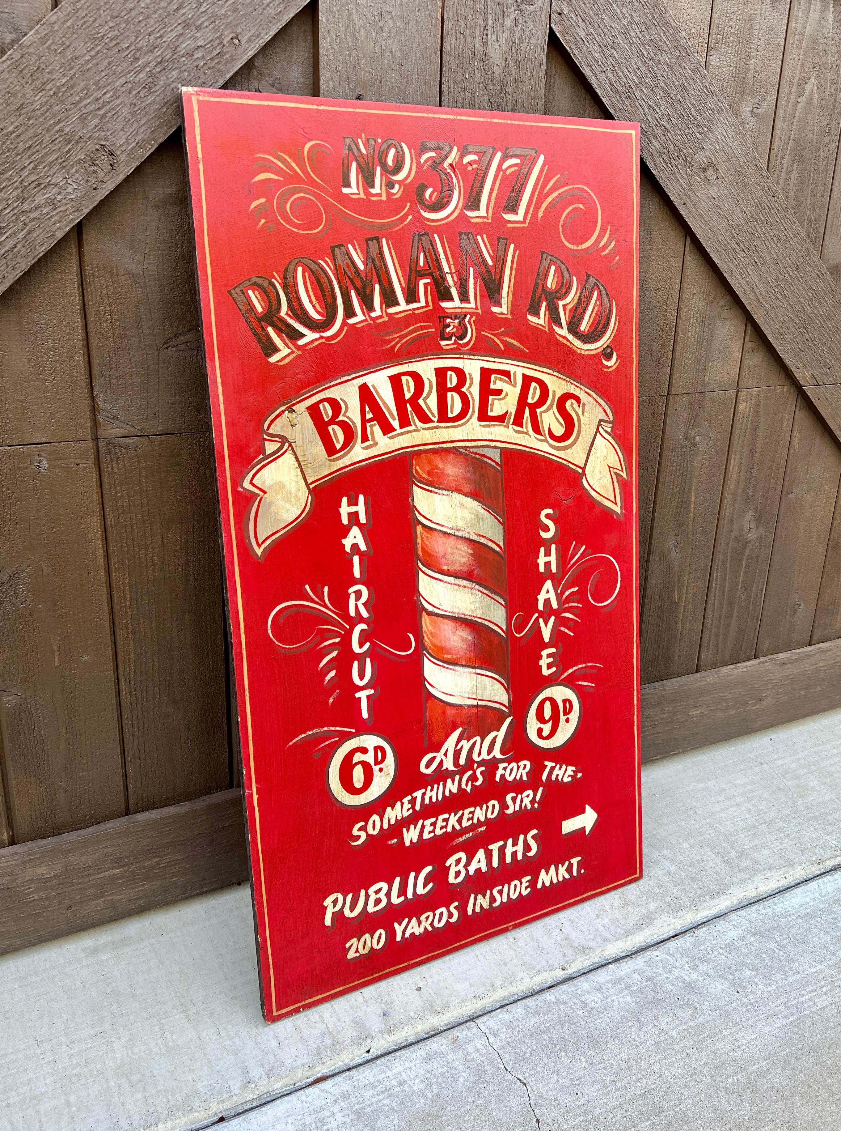 Sporting Art Vintage English Pub Sign Artwork Barber Sign and Public Baths For Sale