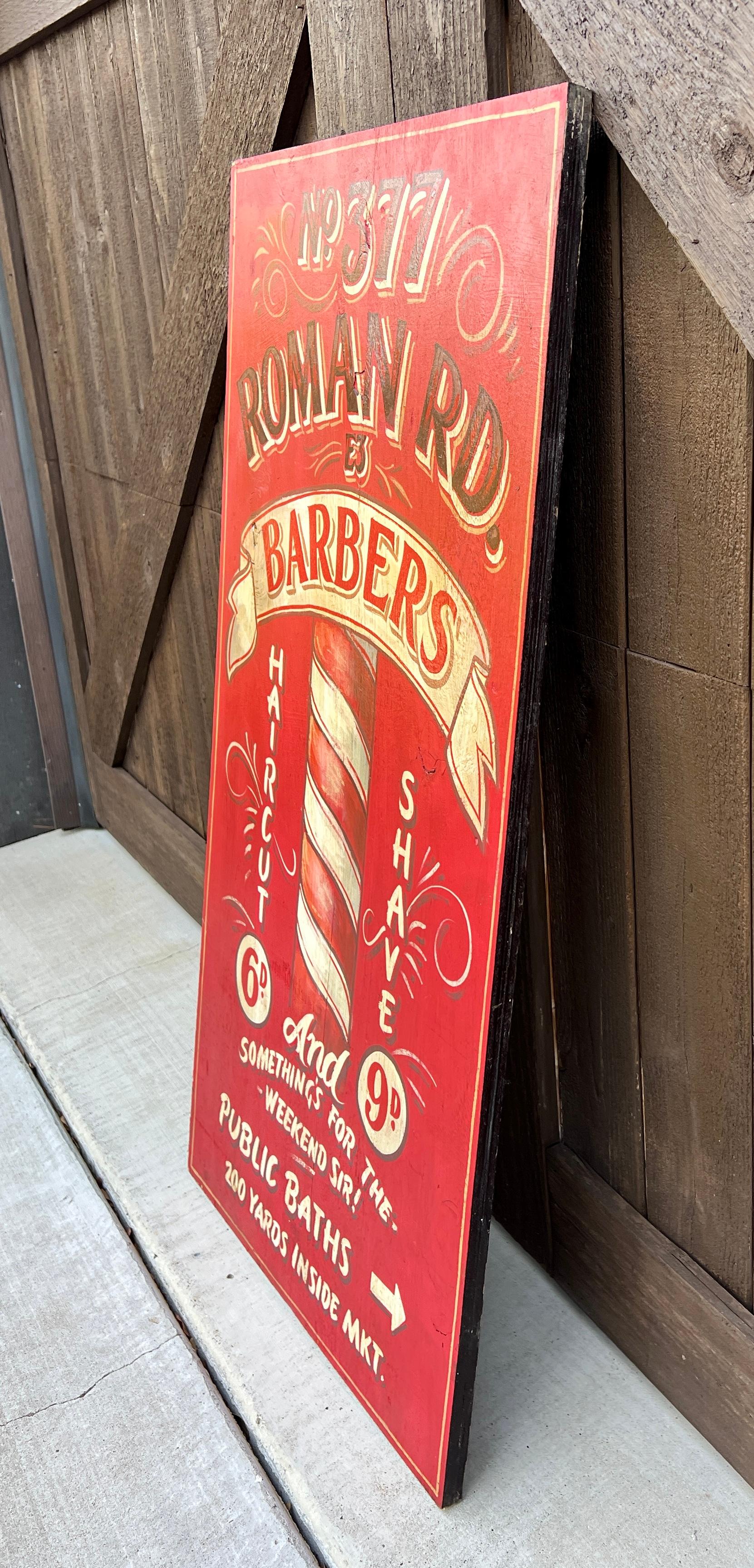 Vintage English Pub Sign Artwork Barber Sign and Public Baths In Good Condition For Sale In Tyler, TX