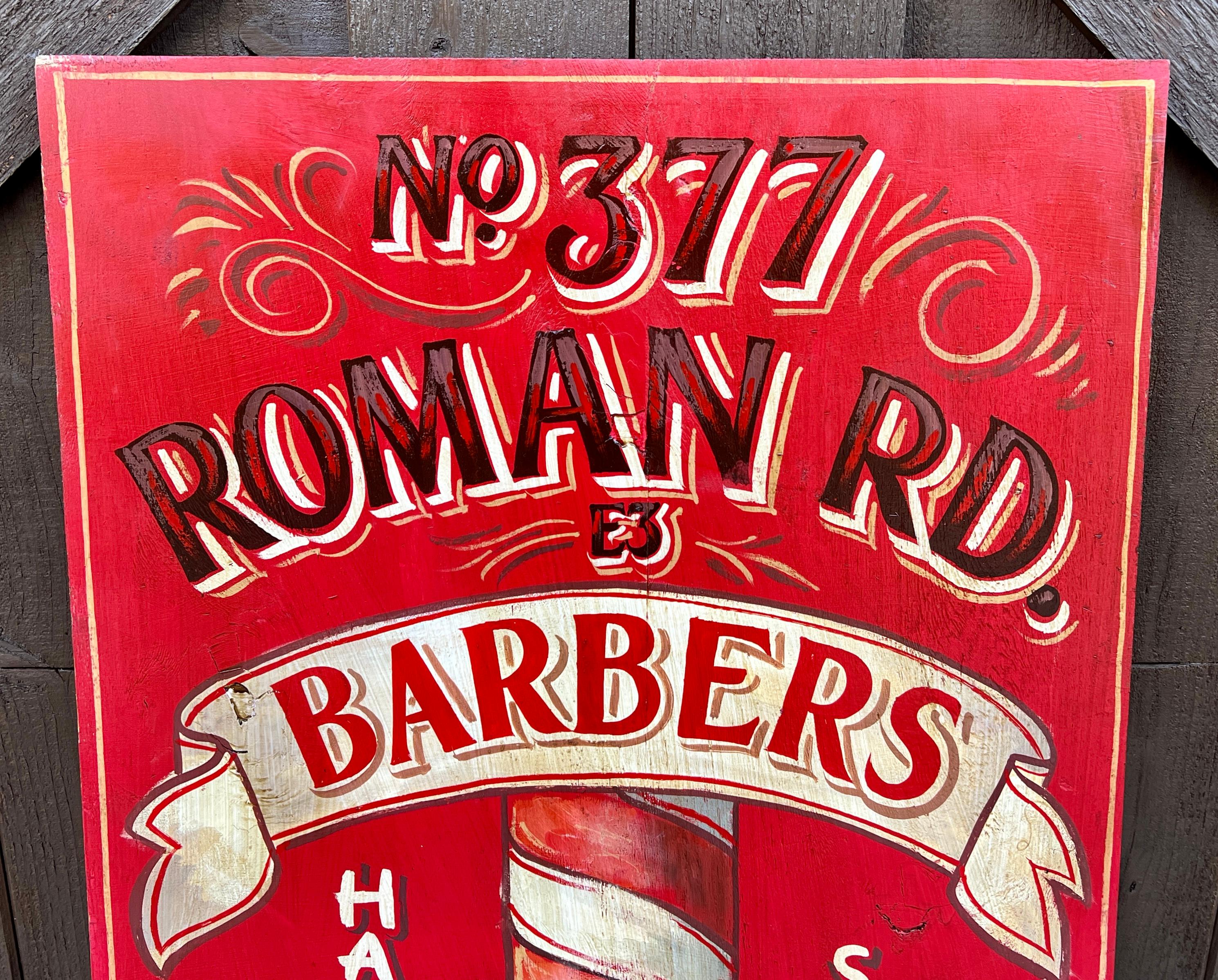Vintage English Pub Sign Artwork Barber Sign and Public Baths For Sale 1