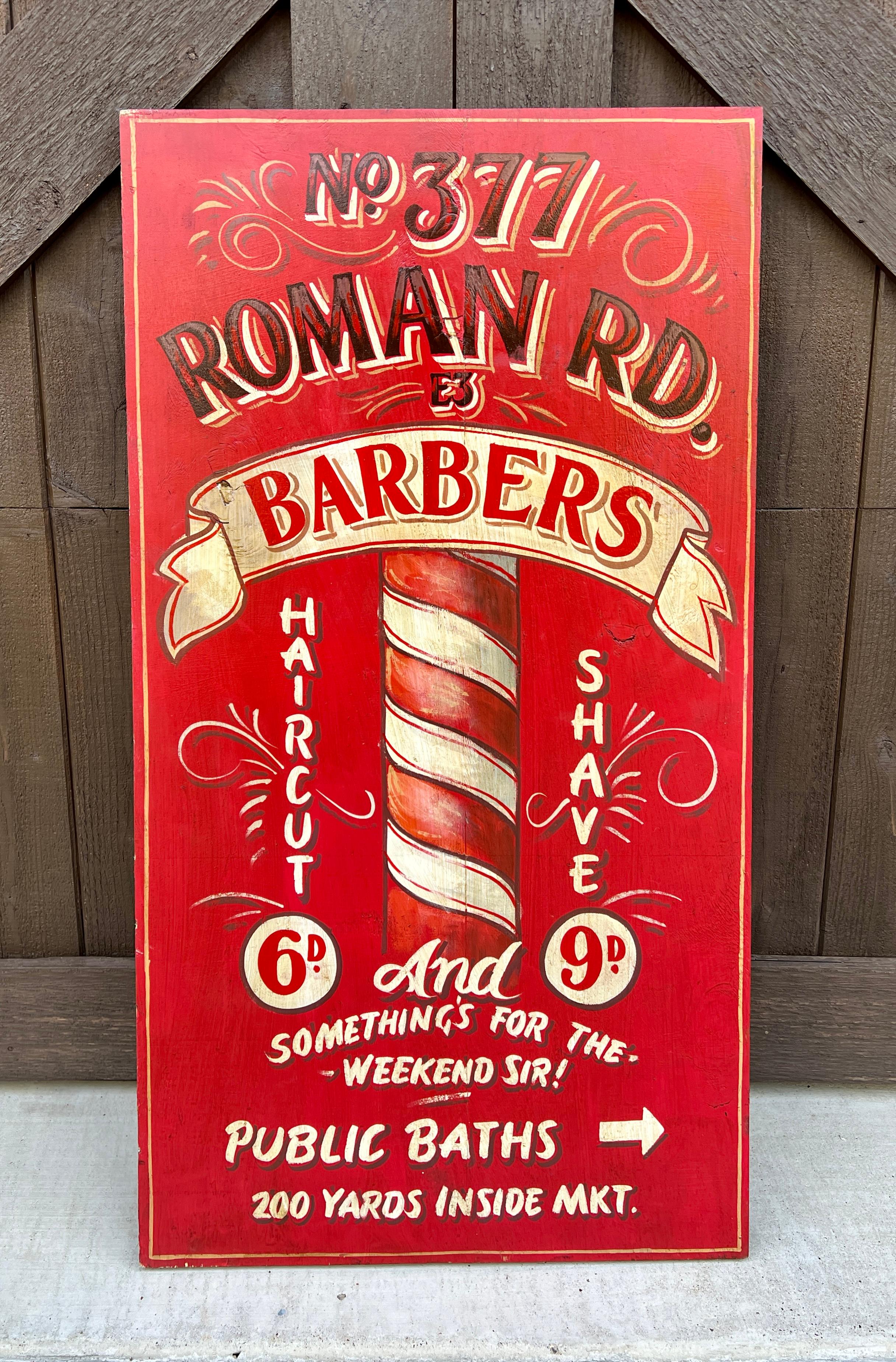 Vintage English Pub Sign Artwork Barber Sign and Public Baths For Sale 2