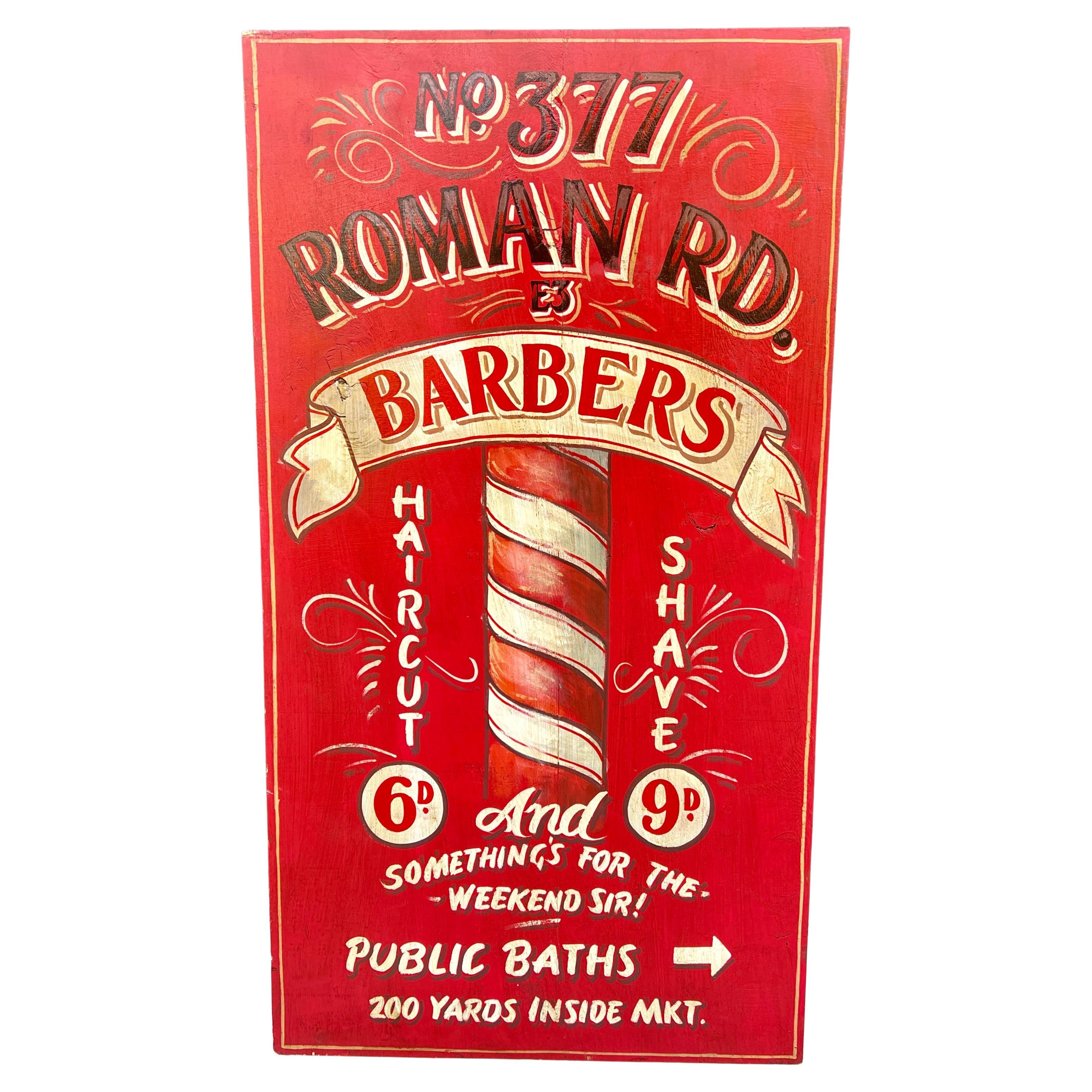 Vintage English Pub Sign Artwork Barber Sign and Public Baths For Sale