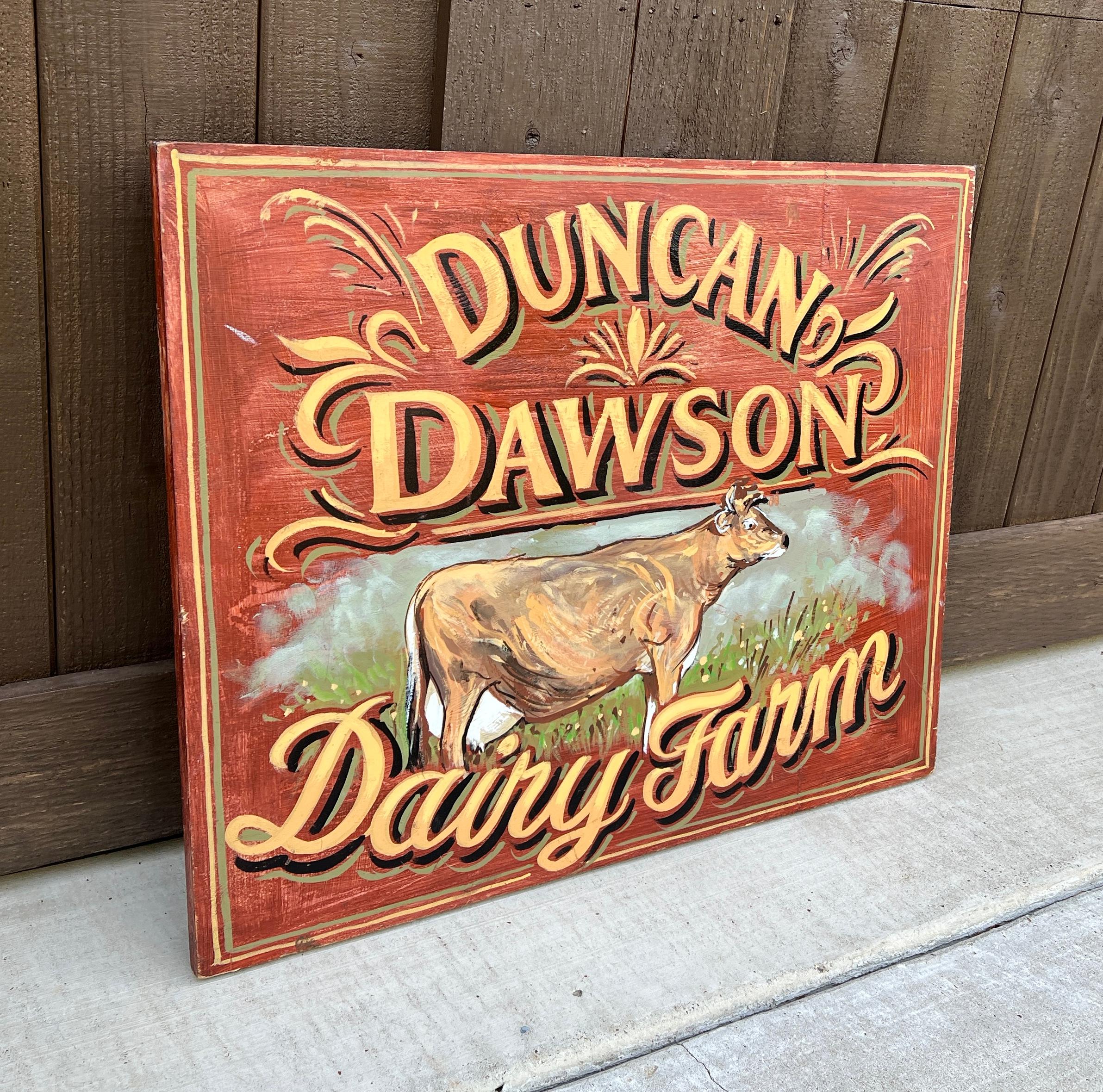 Englisches Pub-Schild-Kunstwerk Duncan Dawson, Dairy Farm, Vintage (Jagdkunst) im Angebot