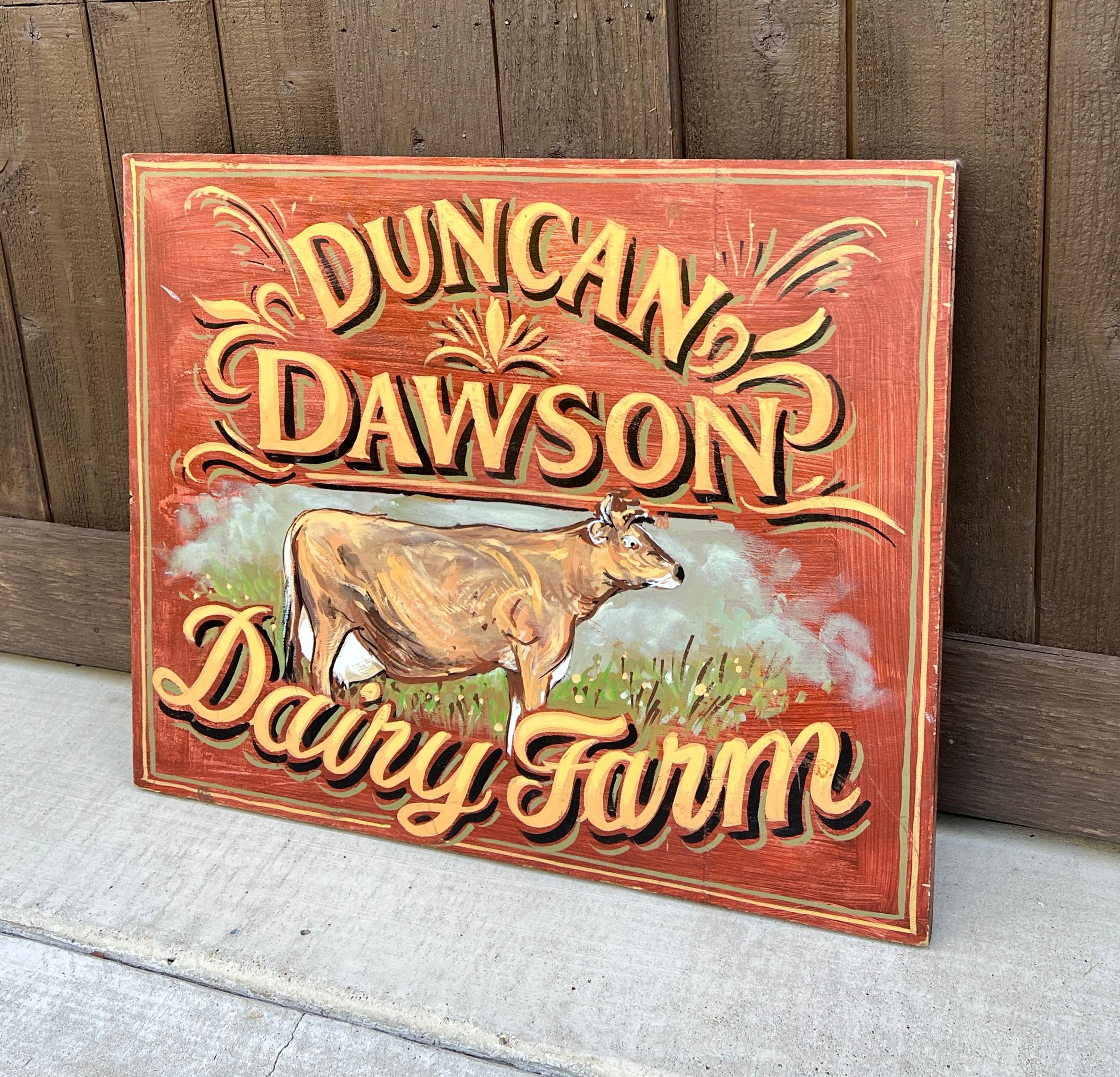 Englisches Pub-Schild-Kunstwerk Duncan Dawson, Dairy Farm, Vintage im Zustand „Gut“ im Angebot in Tyler, TX